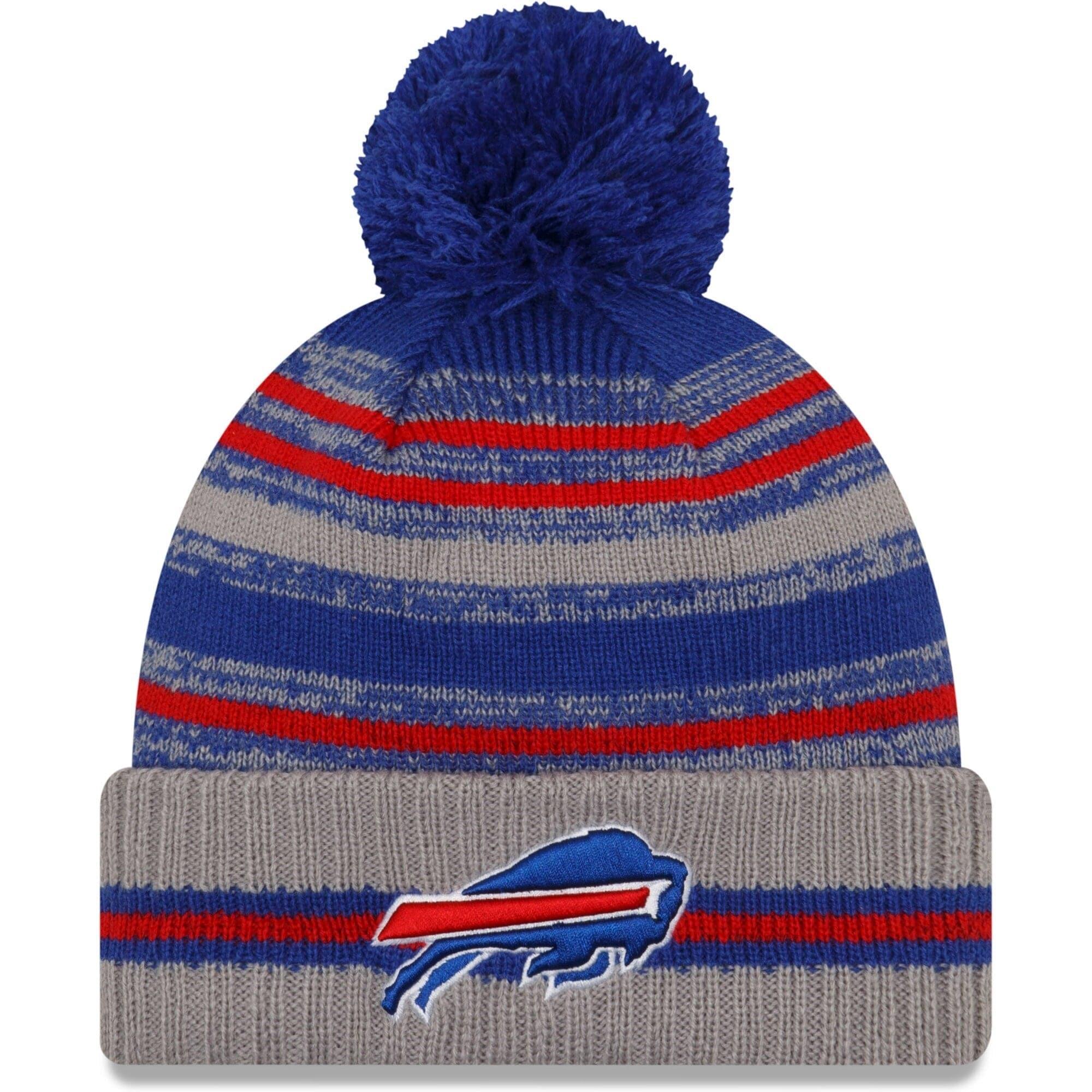 New Era Beanies Buffalo Bills New Era NFL 2021 Sideline Team Pom Knit Beanie - Grey