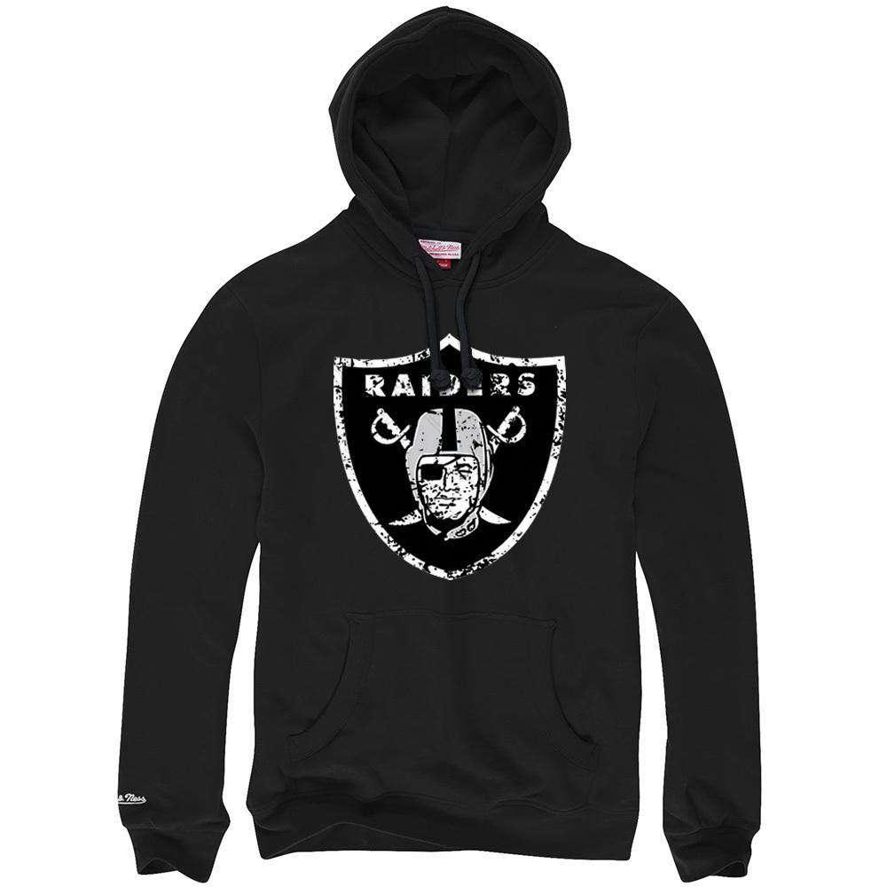 Oakland Raiders Mitchell & Ness NFL Distressed Logo Hoodie Jumper - Black