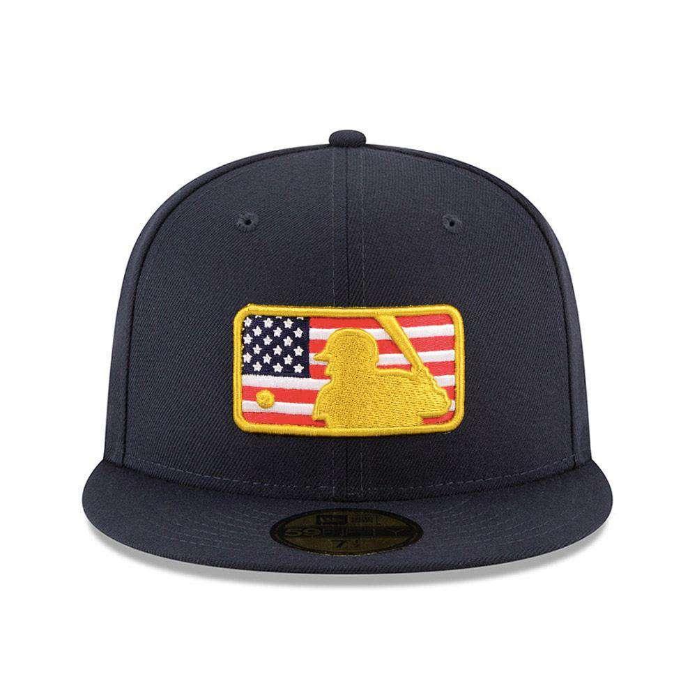 2018 4th of July Stars & Stripes MLB Logo New Era AC On-Field 59FIFTY Fitted Hat - Navy