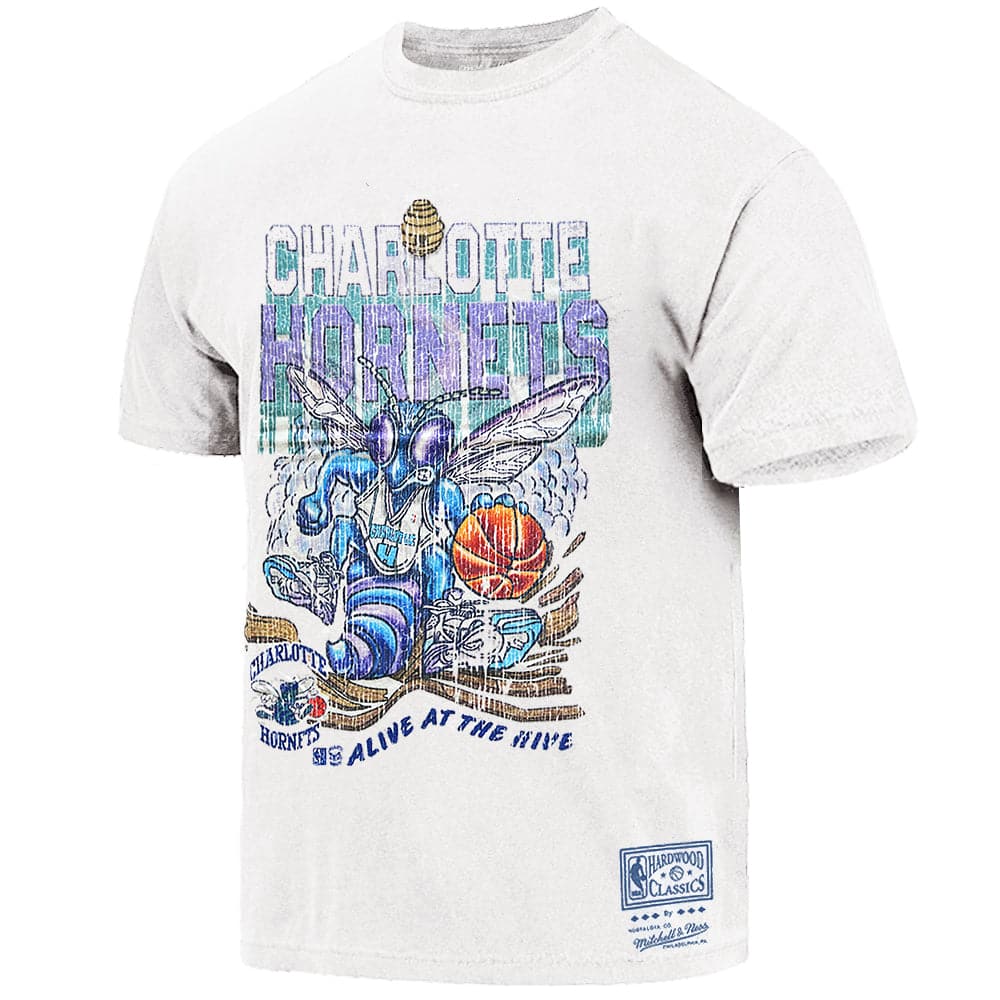 Mitchell And Ness T-Shirts Charlotte Hornets Mitchell & Ness NBA Alive In The Hive Vintage T-Shirt - White