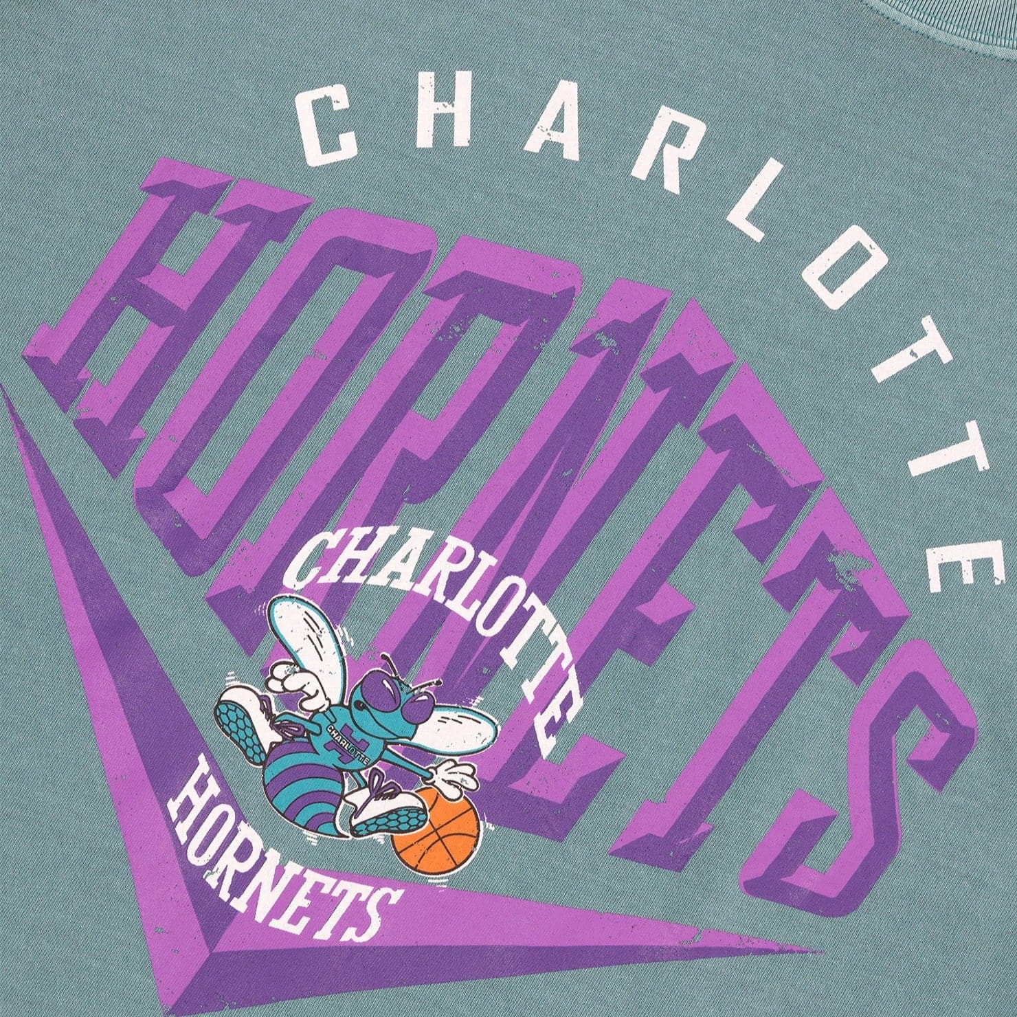 Mitchell And Ness T-Shirts Charlotte Hornets Mitchell & Ness NBA Beveled Vintage T-Shirt - Faded Teal
