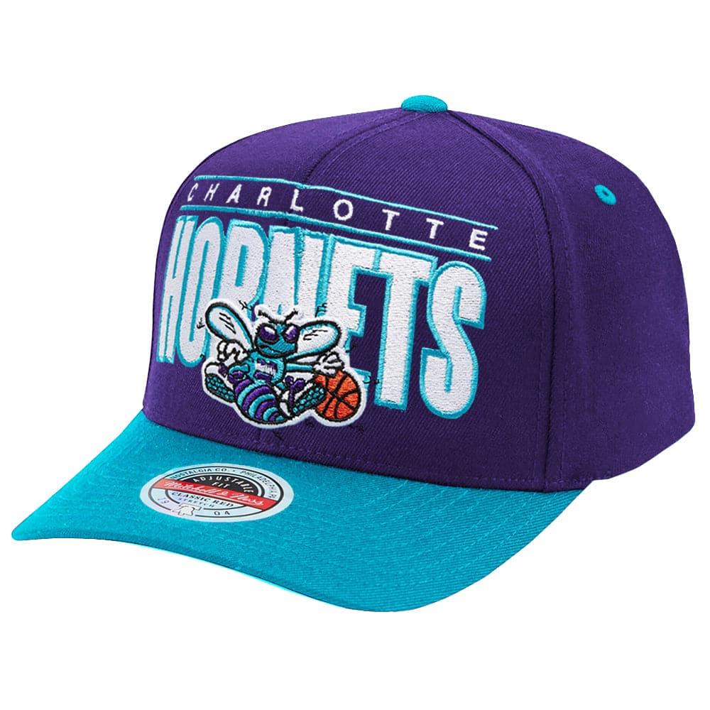 Mitchell And Ness Caps Charlotte Hornets Mitchell & Ness NBA Billboard Classic Red Curve Snapback Hat - Purple