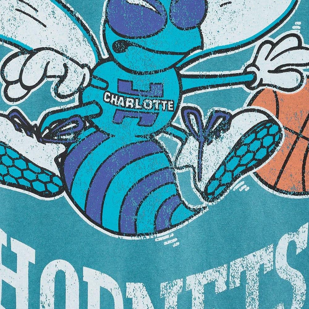 Mitchell And Ness T-Shirts Charlotte Hornets Mitchell & Ness NBA HWC Big Logo Vintage T-Shirt - Faded Aqua