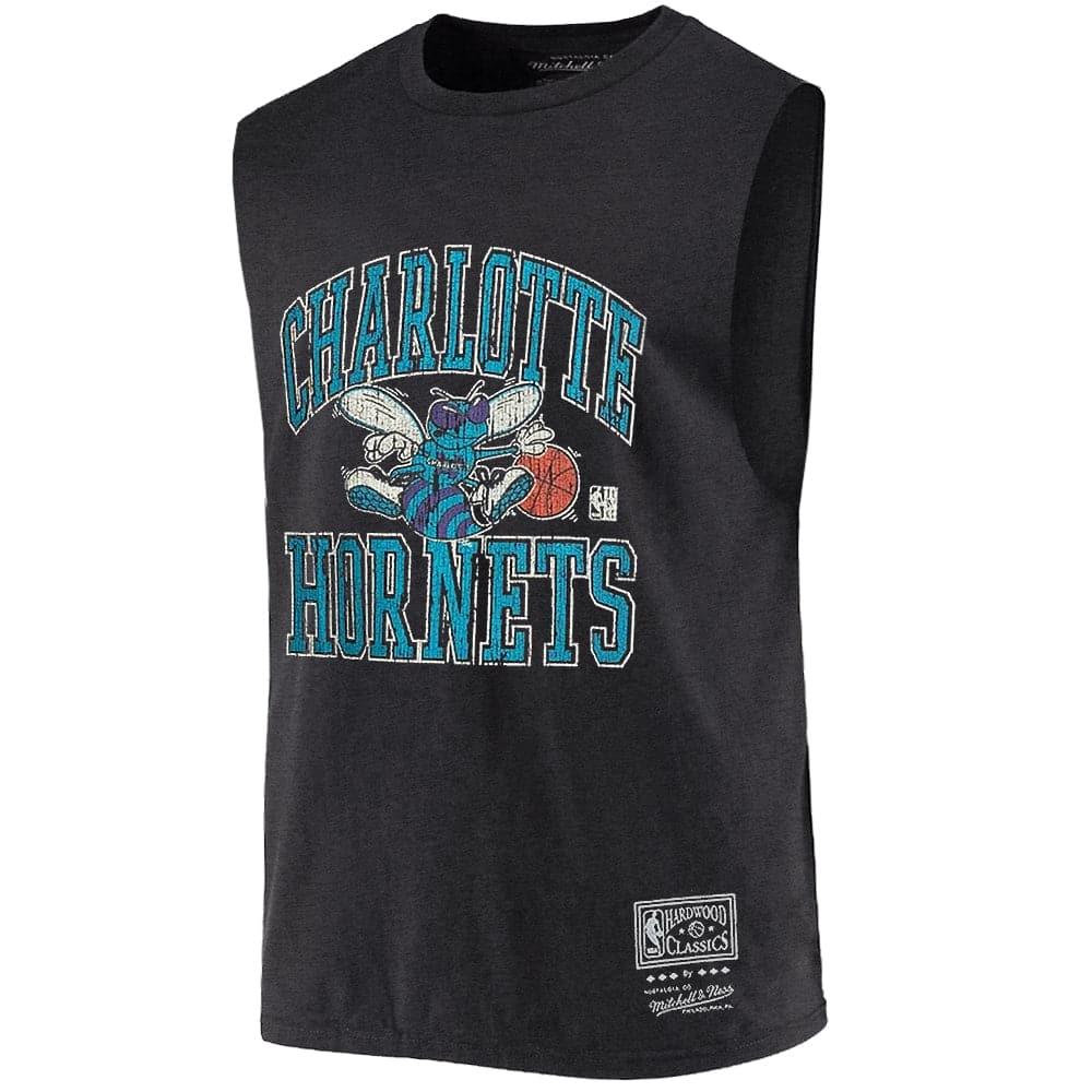 Mitchell And Ness T-Shirts Charlotte Hornets Mitchell & Ness NBA HWC Ivy Arch Vintage Muscle T-Shirt - Faded Black