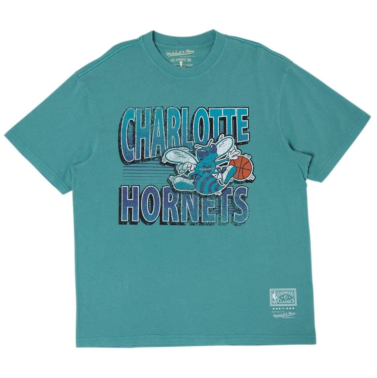Mitchell And Ness T-Shirts Charlotte Hornets Mitchell & Ness NBA Incline Stack Vintage T-Shirt - Faded Aqua