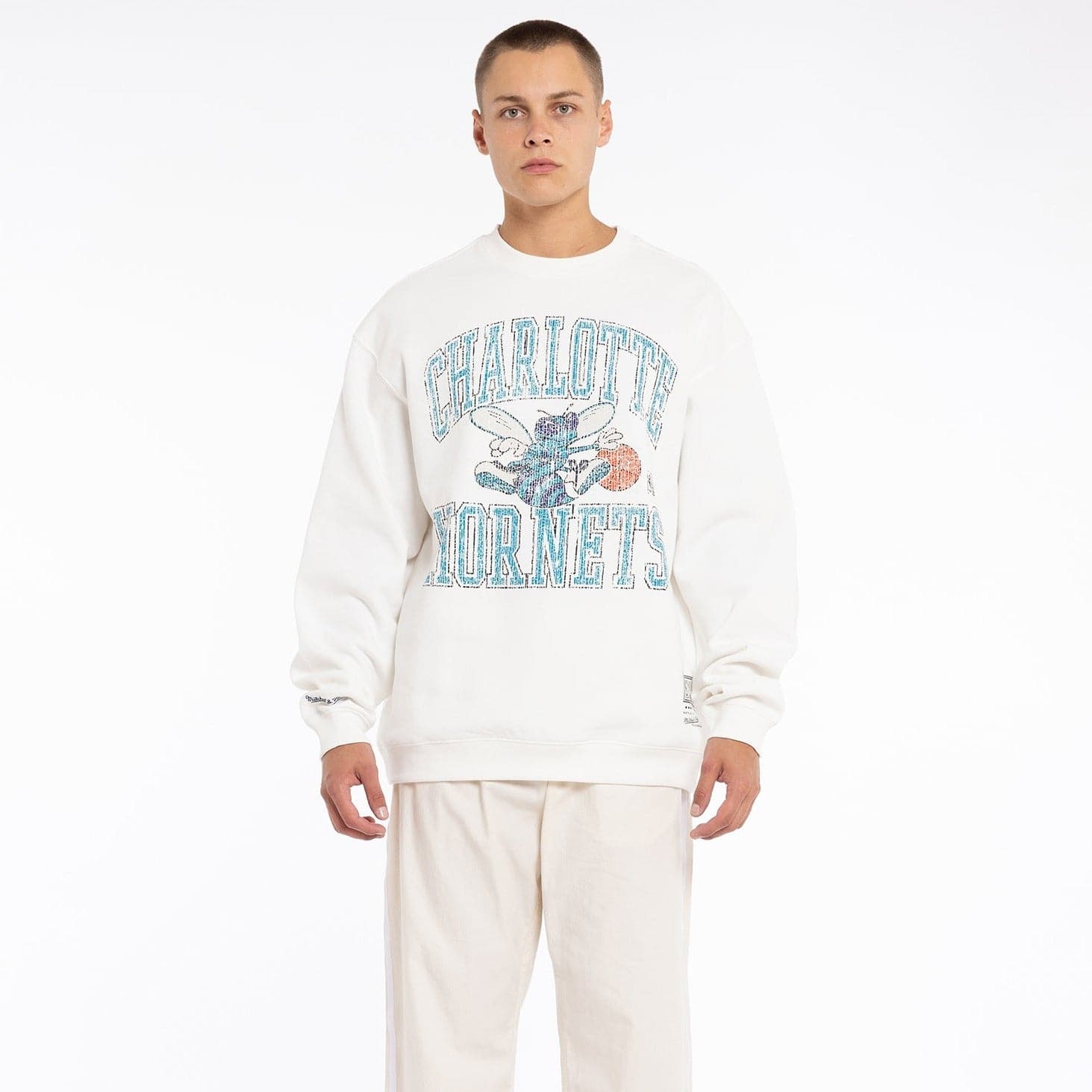 Mitchell And Ness Jumpers Charlotte Hornets Mitchell & Ness NBA Ivy Arch Vintage Crew Jumper - Vintage White