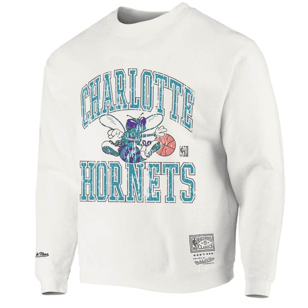 Mitchell And Ness Jumpers Charlotte Hornets Mitchell & Ness NBA Ivy Arch Vintage Crew Jumper - Vintage White