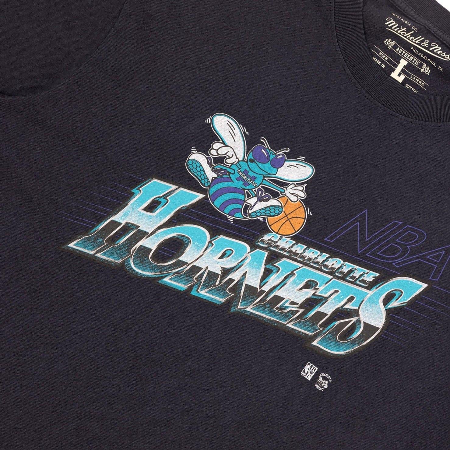 Mitchell And Ness T-Shirts Charlotte Hornets Mitchell & Ness NBA Last Second Shot Vintage T-Shirt - Faded Black