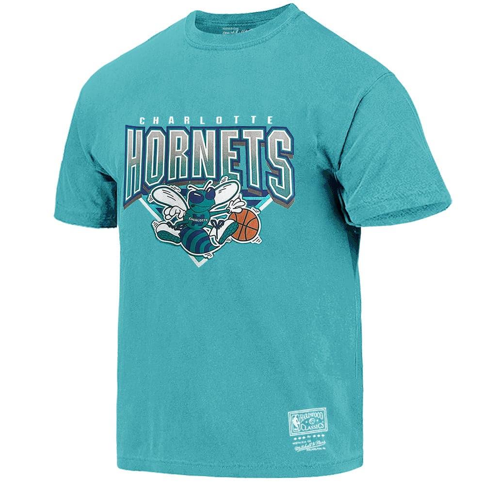 Mitchell And Ness T-Shirts Charlotte Hornets Mitchell & Ness NBA Metallic Shadow Vintage T-Shirt - Faded Teal