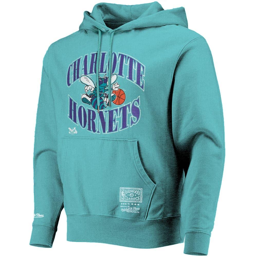 Mitchell And Ness Jumpers Charlotte Hornets Mitchell & Ness NBA Point Guard Vintage Hoodie Jumper - Faded Teal