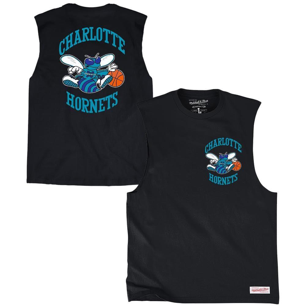 Mitchell And Ness T-Shirts Charlotte Hornets Mitchell & Ness NBA Retro Repeat Muscle T-Shirt - Black