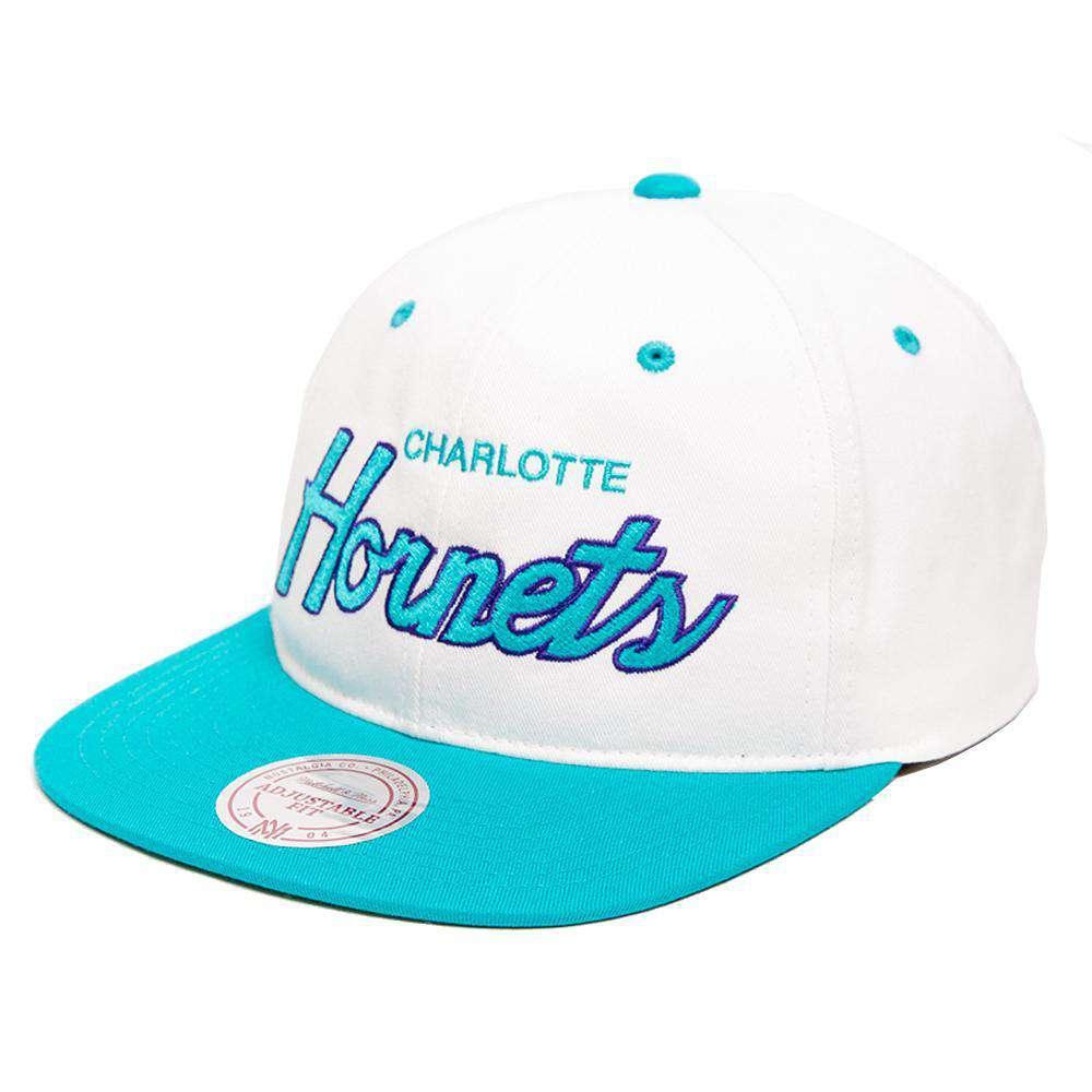 Mitchell And Ness Caps Charlotte Hornets Mitchell & Ness NBA Retro Script Snapback Hat - White