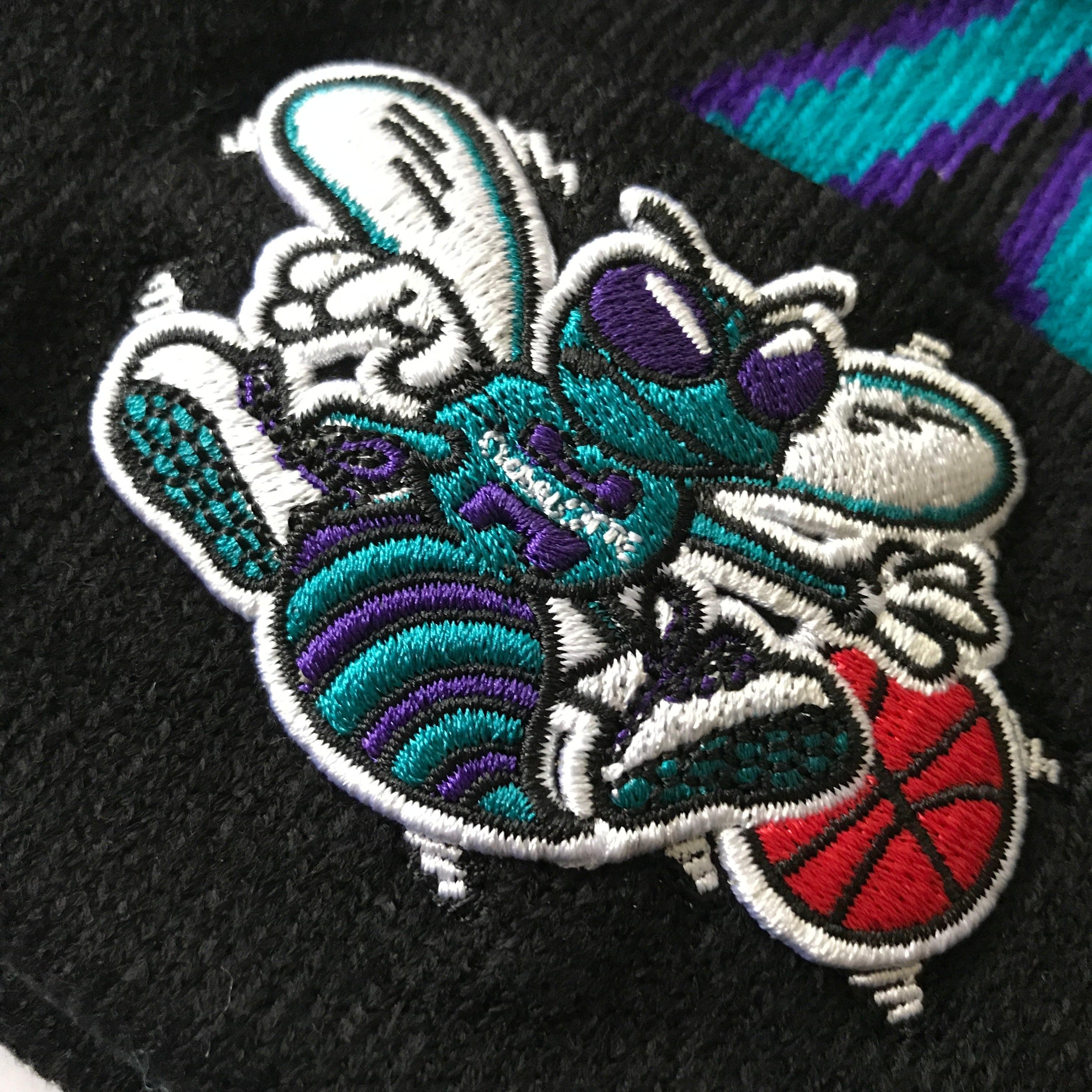 Mitchell And Ness Beanies Charlotte Hornets Mitchell & Ness NBA Script Burst Pom Knit Beanie - Black