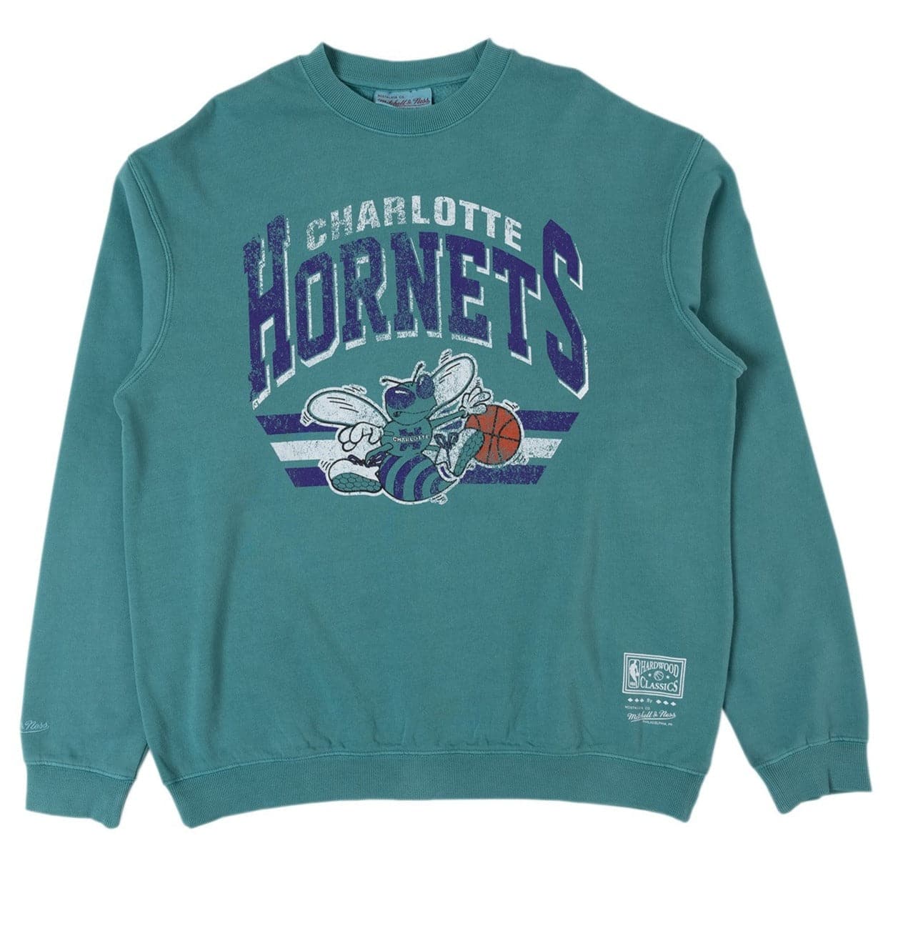 Mitchell And Ness Jumpers Charlotte Hornets Mitchell & Ness NBA Stadium Logo Vintage Crew Jumper - Faded Aqua