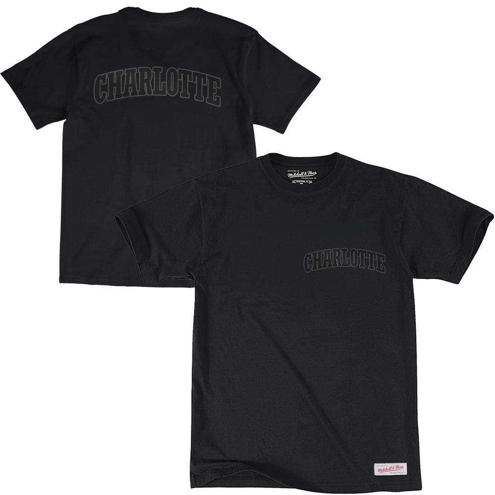 Mitchell And Ness T-Shirts Charlotte Hornets Mitchell & Ness NBA Tonal Wordmark Logo T-Shirt - Black