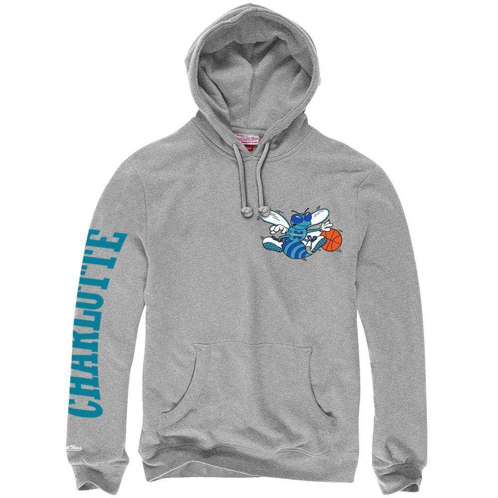 Mitchell And Ness Jumpers Charlotte Hornets Mitchell & Ness NBA Wordmark Hoodie Jumper - Grey