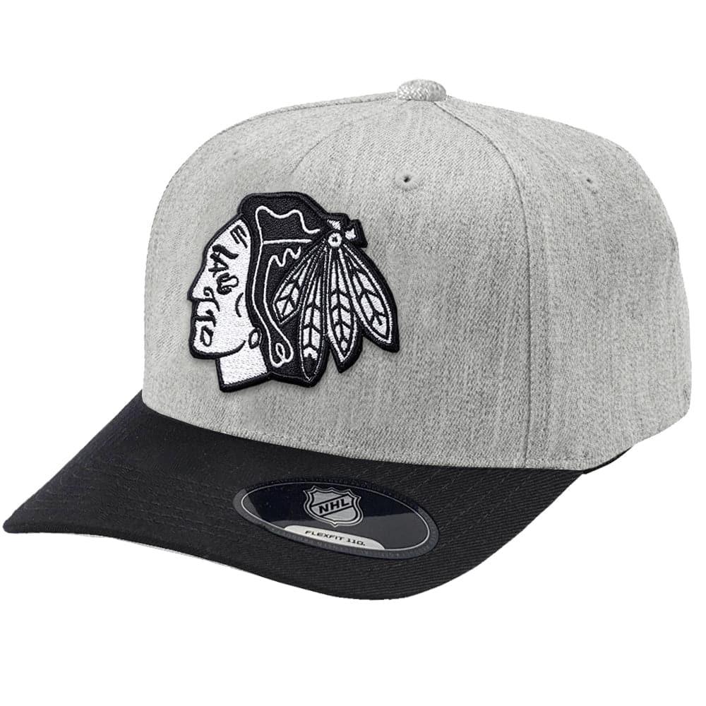 NHL Branded Caps Chicago Blackhawks NHL Black & White 2 Tone 110 Curve Snapback Hat - Heather