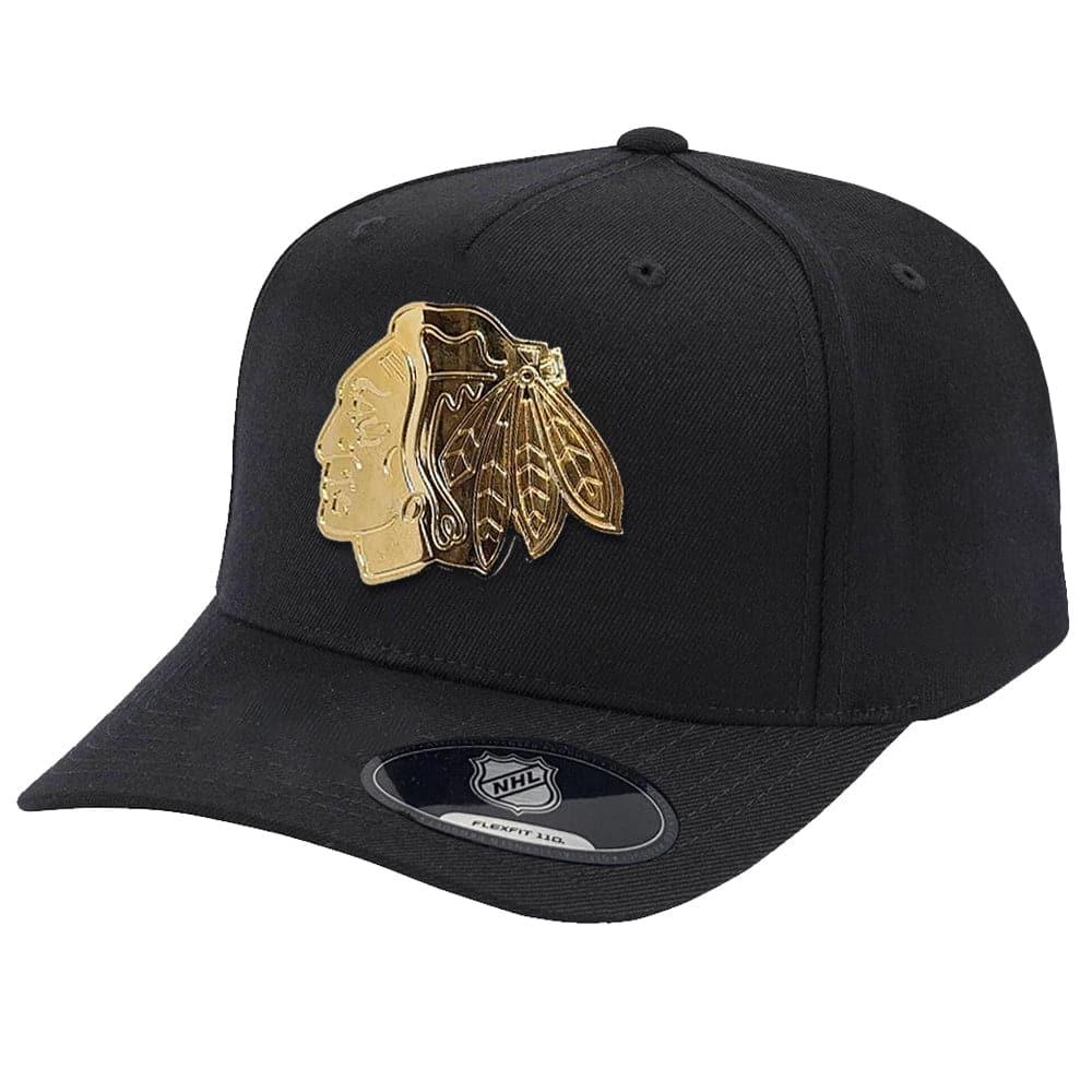 NHL Branded Caps Chicago Blackhawks NHL Gold Enamel Logo 110 Curve Snapback Hat - Black