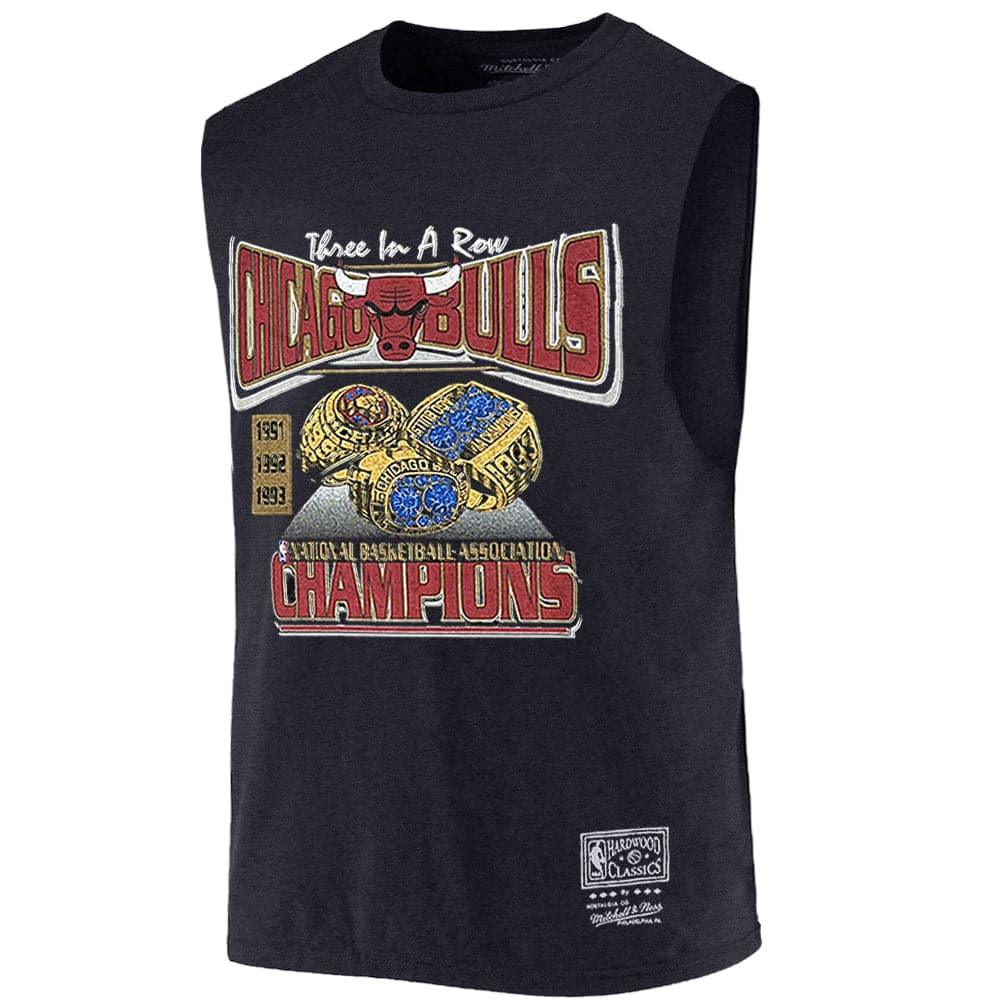 Mitchell And Ness T-Shirts Chicago Bulls Mitchell & Ness NBA 3 In A Row Champs Vintage Muscle T-Shirt - Faded Black