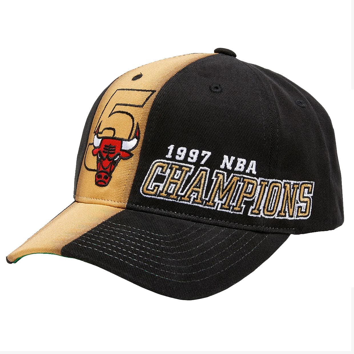 Mitchell And Ness Caps Chicago Bulls Mitchell & Ness NBA 97 Champs Curved Deadstock Snapback Hat - Black/Gold