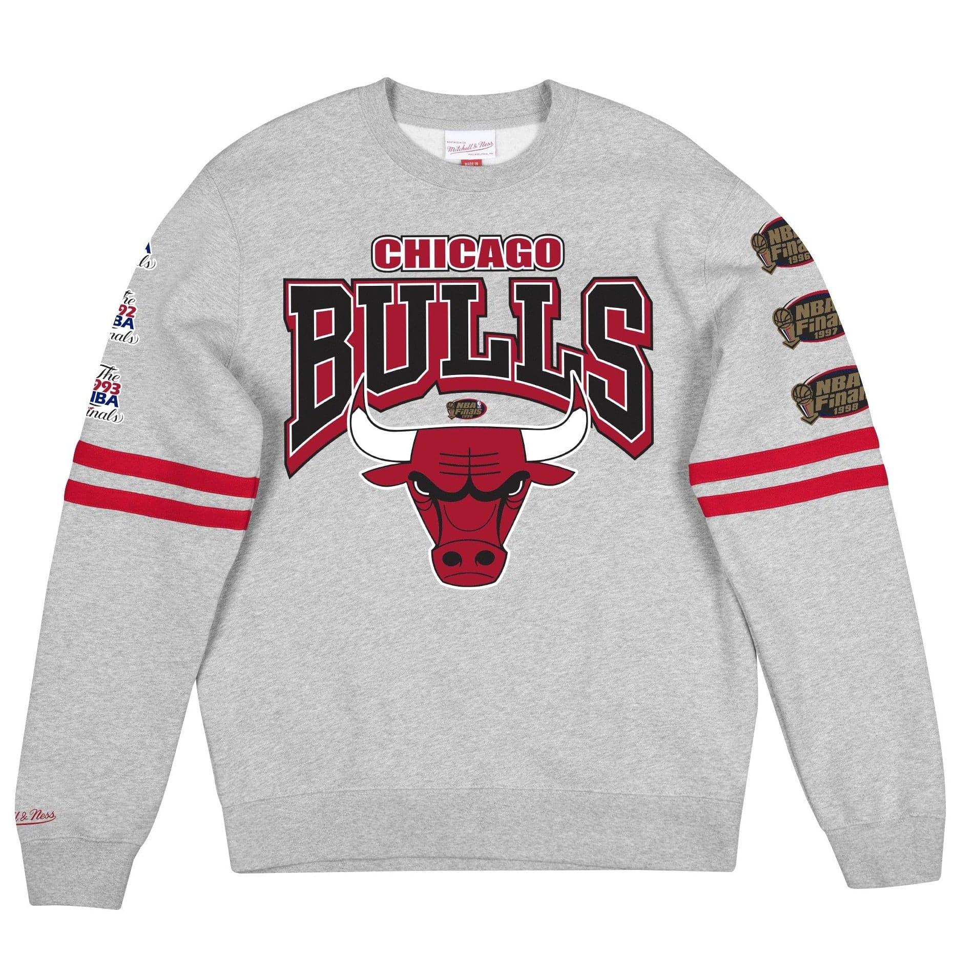 Mitchell And Ness Jumpers Chicago Bulls Mitchell & Ness NBA All Over Champs Premium Crew Jumper - Grey