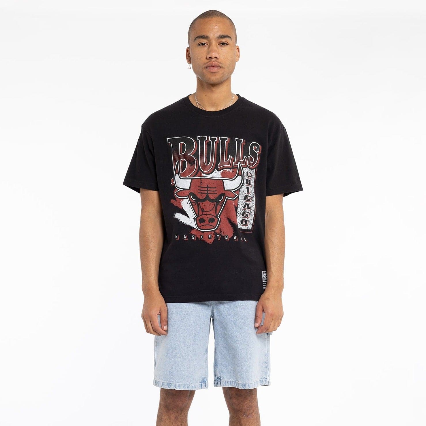 Mitchell And Ness T-Shirts Chicago Bulls Mitchell & Ness NBA Brush Off Vintage T-Shirt - Faded Black