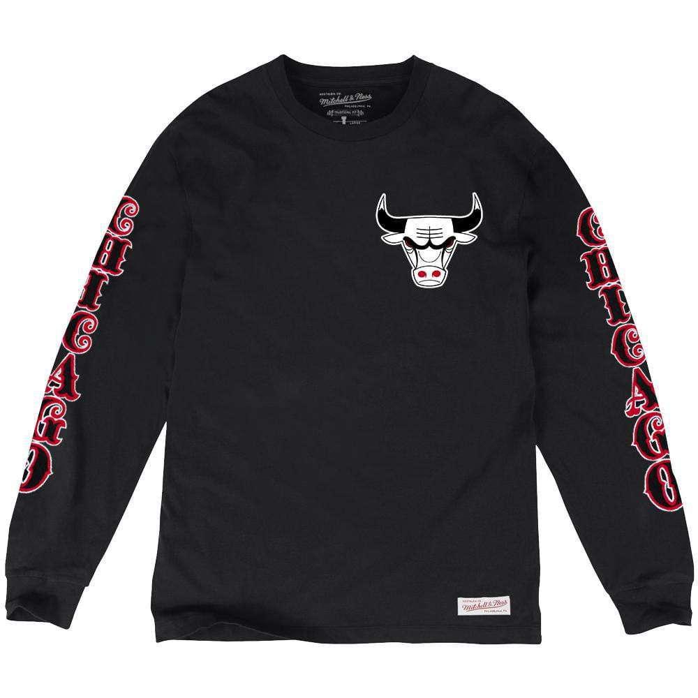 Mitchell And Ness Long Sleeve Tees Chicago Bulls Mitchell & Ness NBA Iconic Long Sleeve T-Shirt - Black