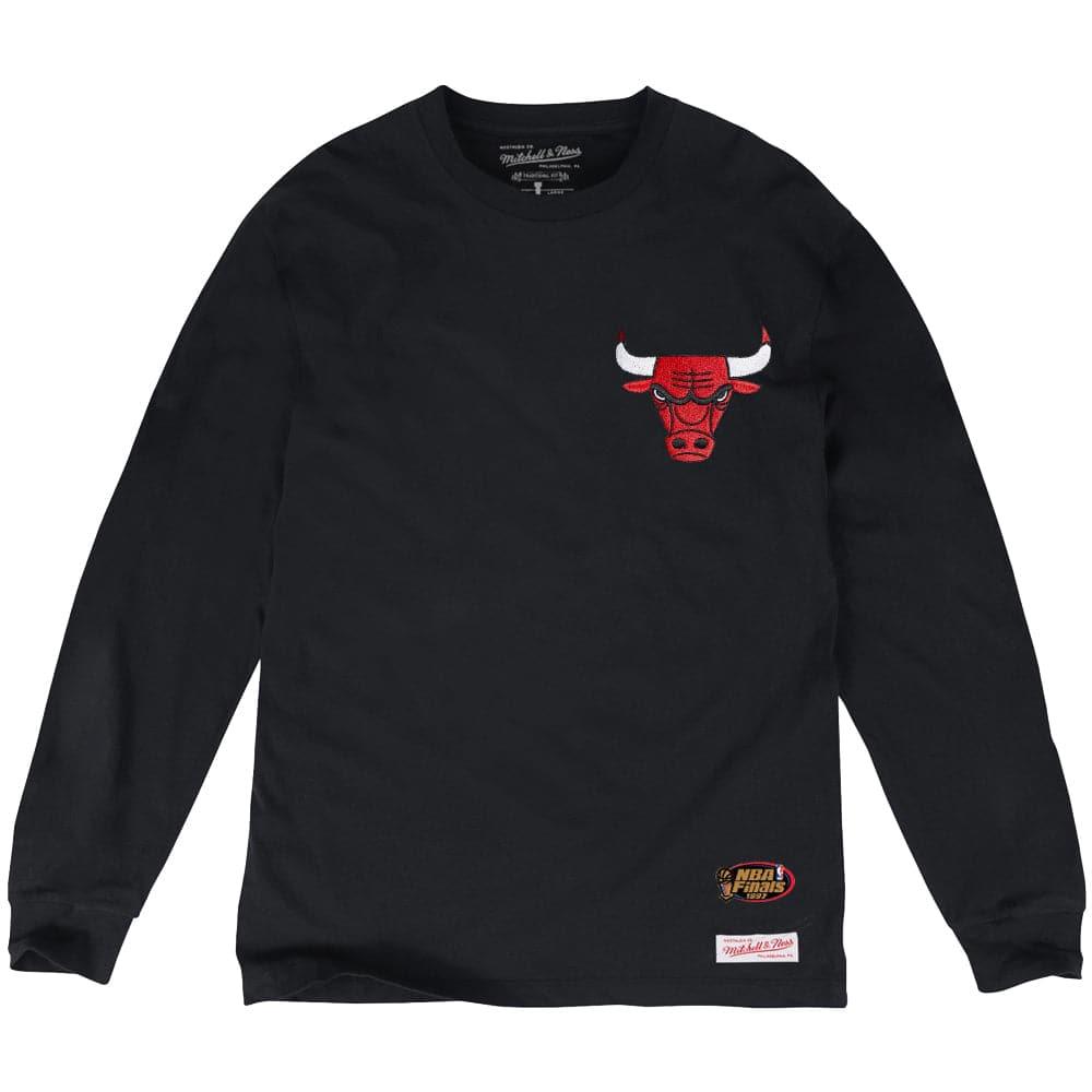 Mitchell And Ness Long Sleeve Tees Chicago Bulls Mitchell & Ness NBA Left Hit Long Sleeve T-Shirt - Black