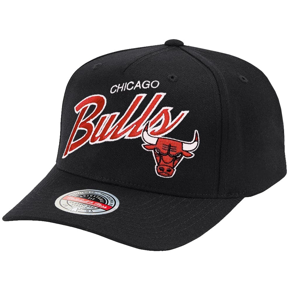 Mitchell And Ness Caps Chicago Bulls Mitchell & Ness NBA Logo Script Classic Red Snapback Hat - Black