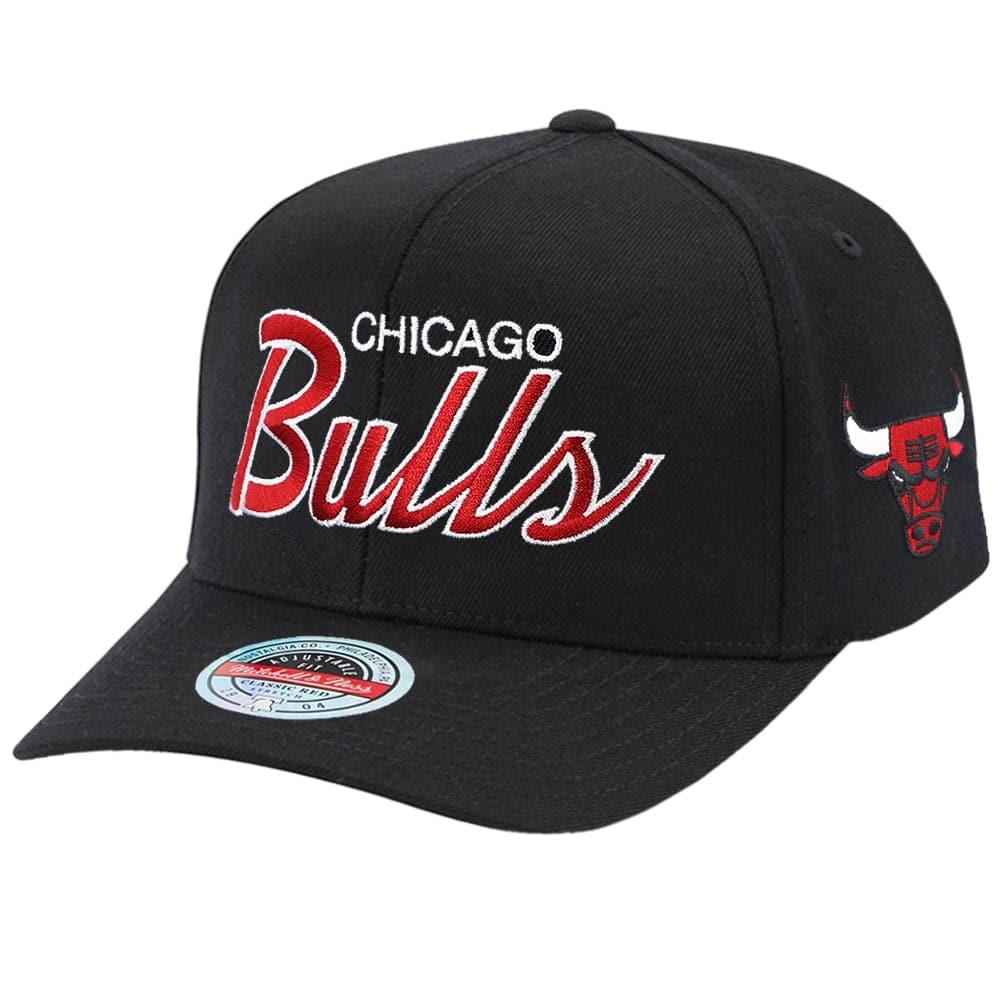 Mitchell And Ness Caps Chicago Bulls Mitchell & Ness NBA Script 2.0 Classic Red Snapback Hat - Black