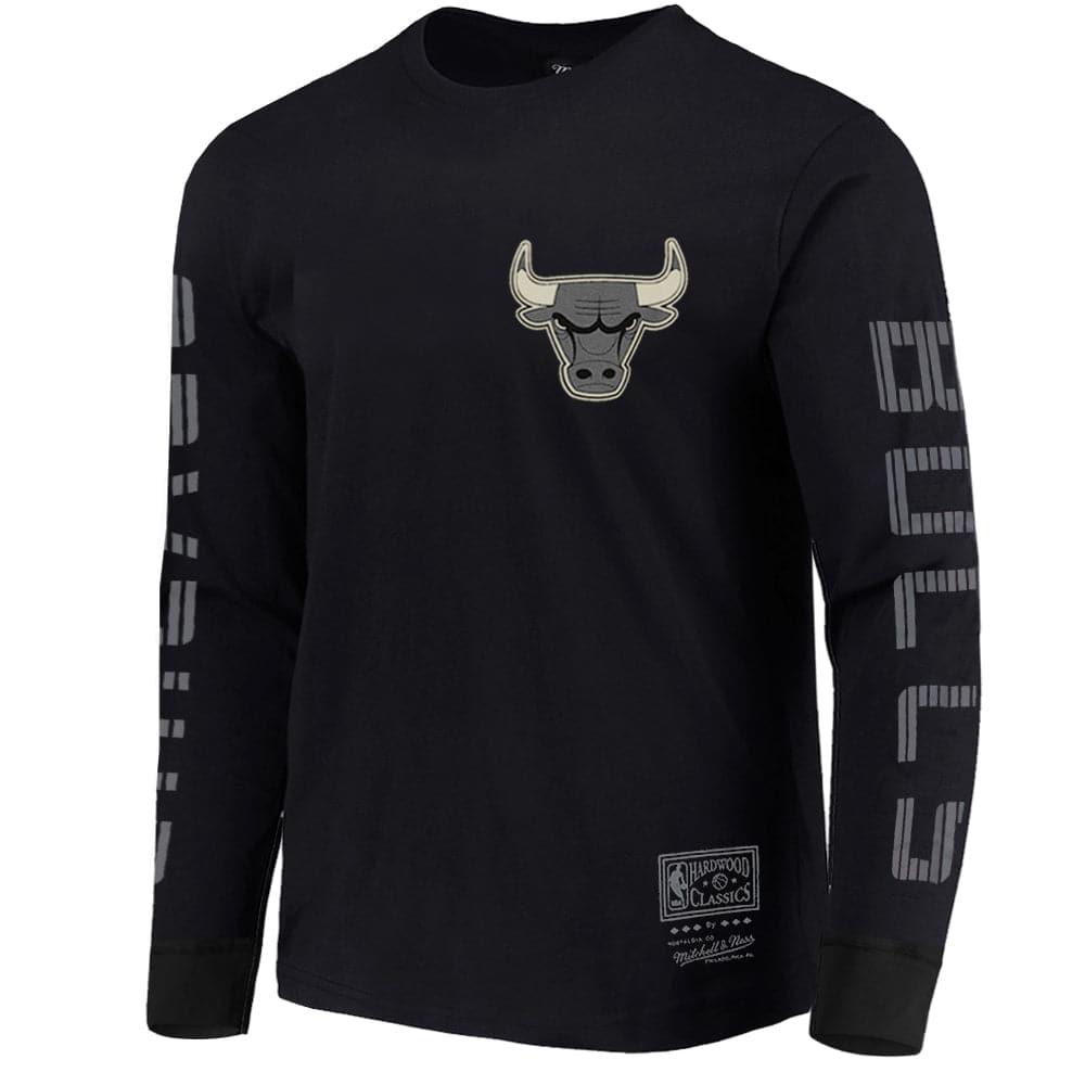 Mitchell And Ness T-Shirts Chicago Bulls Mitchell & Ness NBA Tonal Outline Heavyweight Long Sleeve T-Shirt - Black