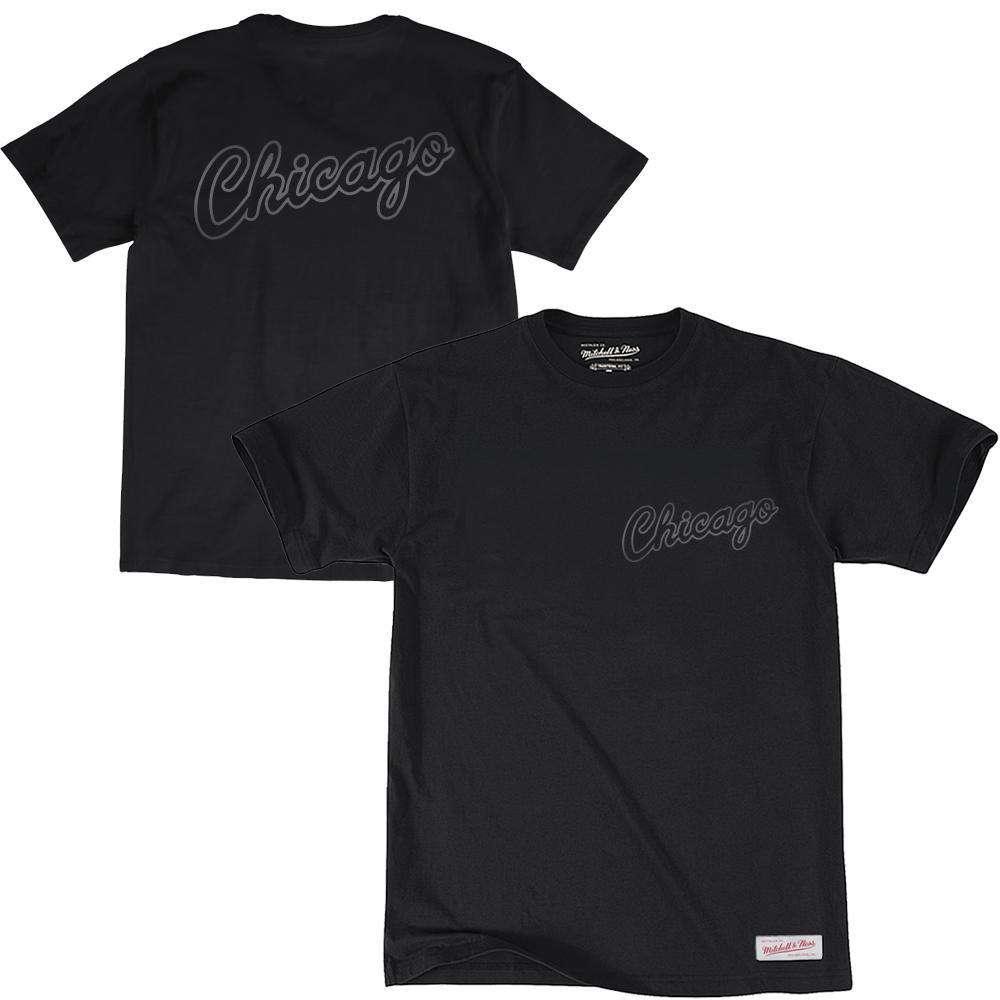 Mitchell And Ness T-Shirts Chicago Bulls Mitchell & Ness NBA Tonal Wordmark Logo T-Shirt - Black