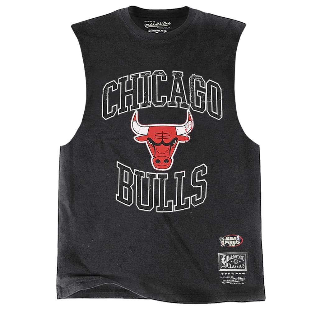 Mitchell And Ness T-Shirts Chicago Bulls Mitchell & Ness NBA Vintage Crest Logo Muscle T-Shirt - Black