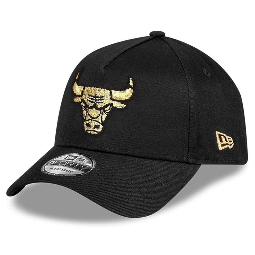 New Era Caps Chicago Bulls New Era NBA Black & Gold 9FORTY A-Frame Curve Snapback Hat - Black