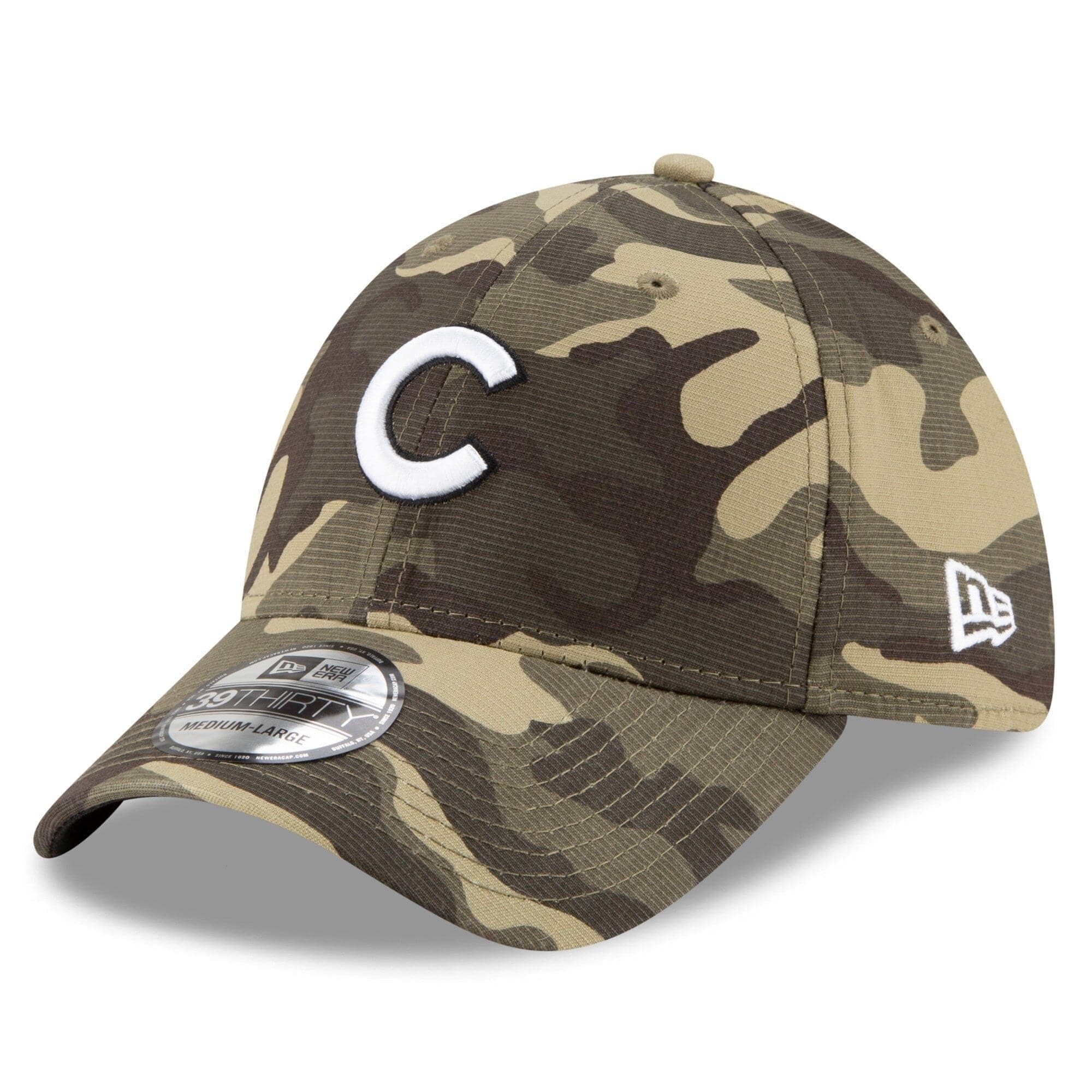 New Era Caps Chicago Cubs New Era MLB 2021 Armed Forces 39THIRTY Flex Fit Curve Hat - Camo
