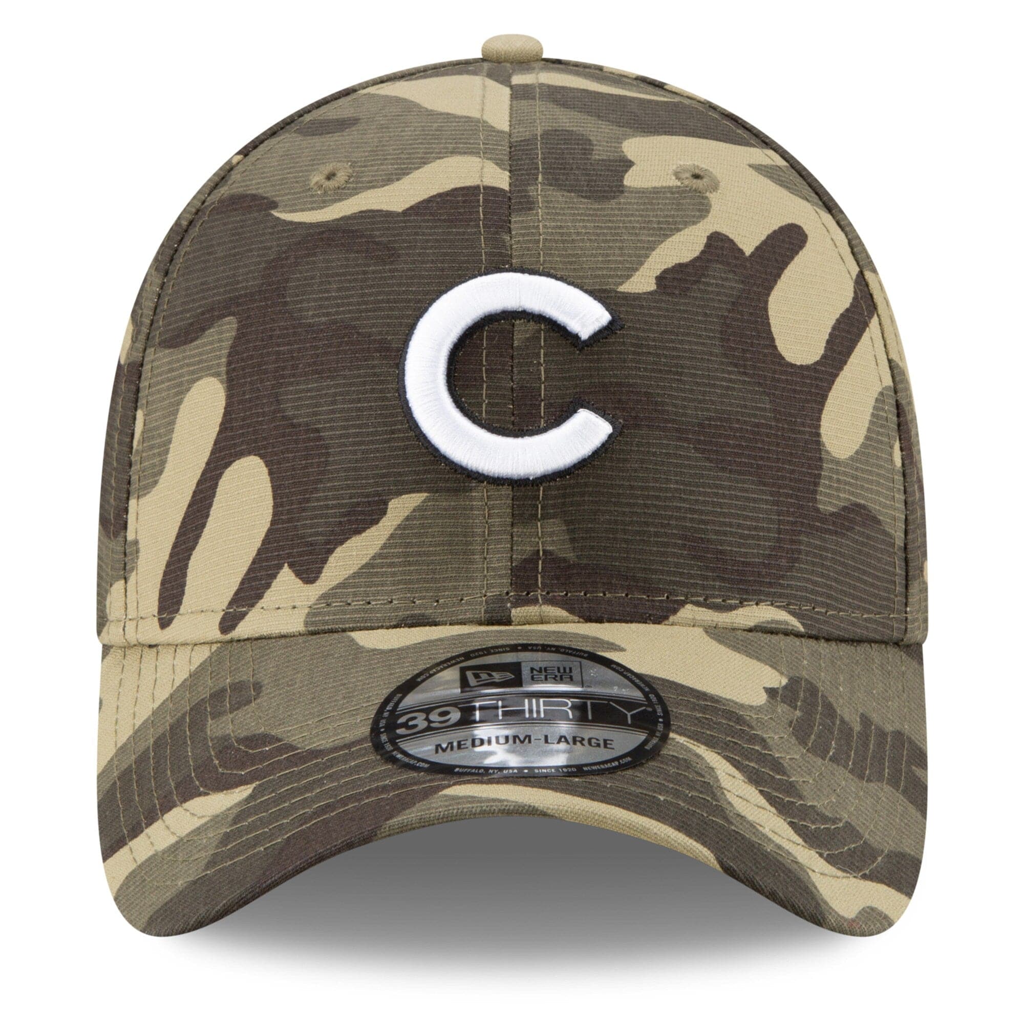New Era Caps Chicago Cubs New Era MLB 2021 Armed Forces 39THIRTY Flex Fit Curve Hat - Camo