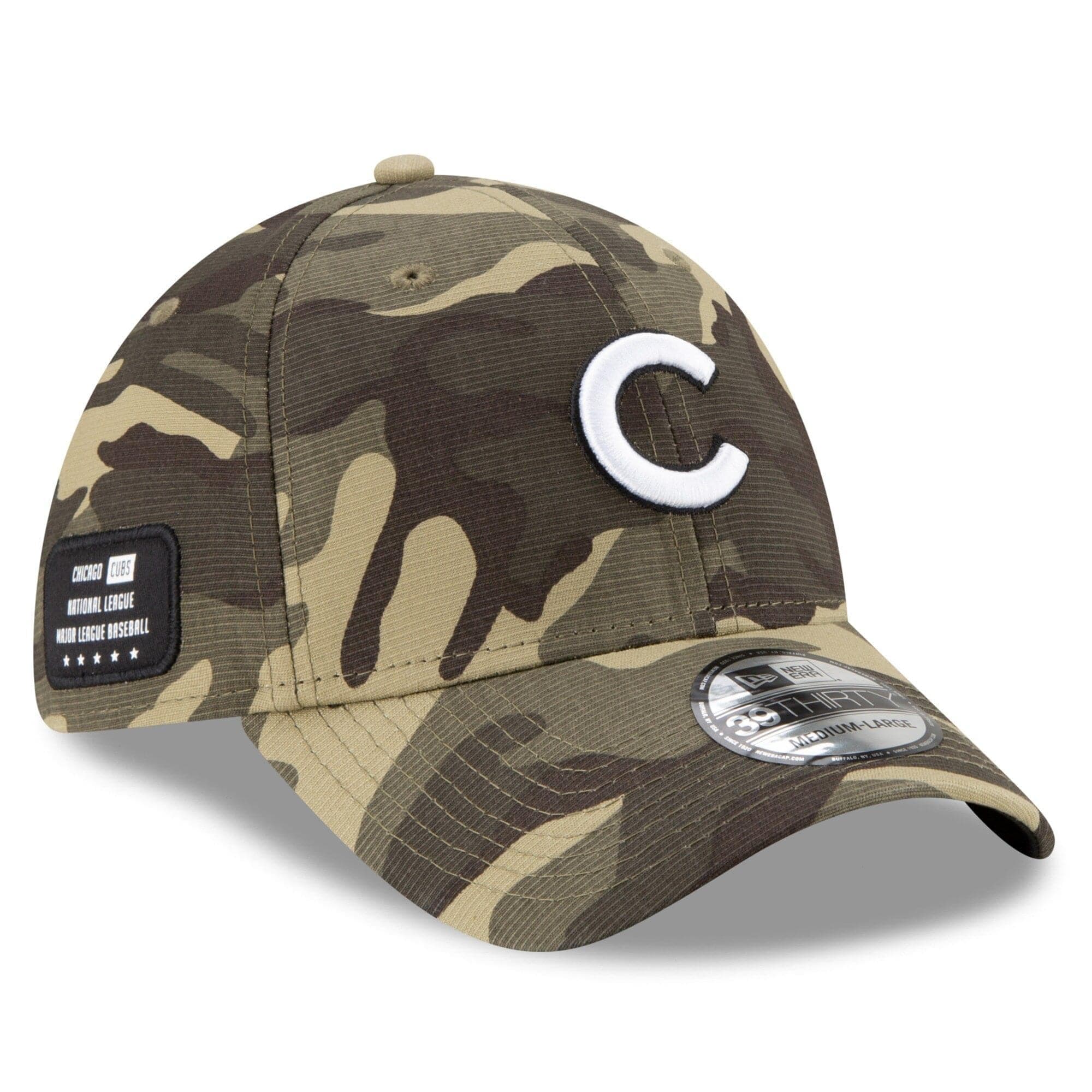 New Era Caps Chicago Cubs New Era MLB 2021 Armed Forces 39THIRTY Flex Fit Curve Hat - Camo