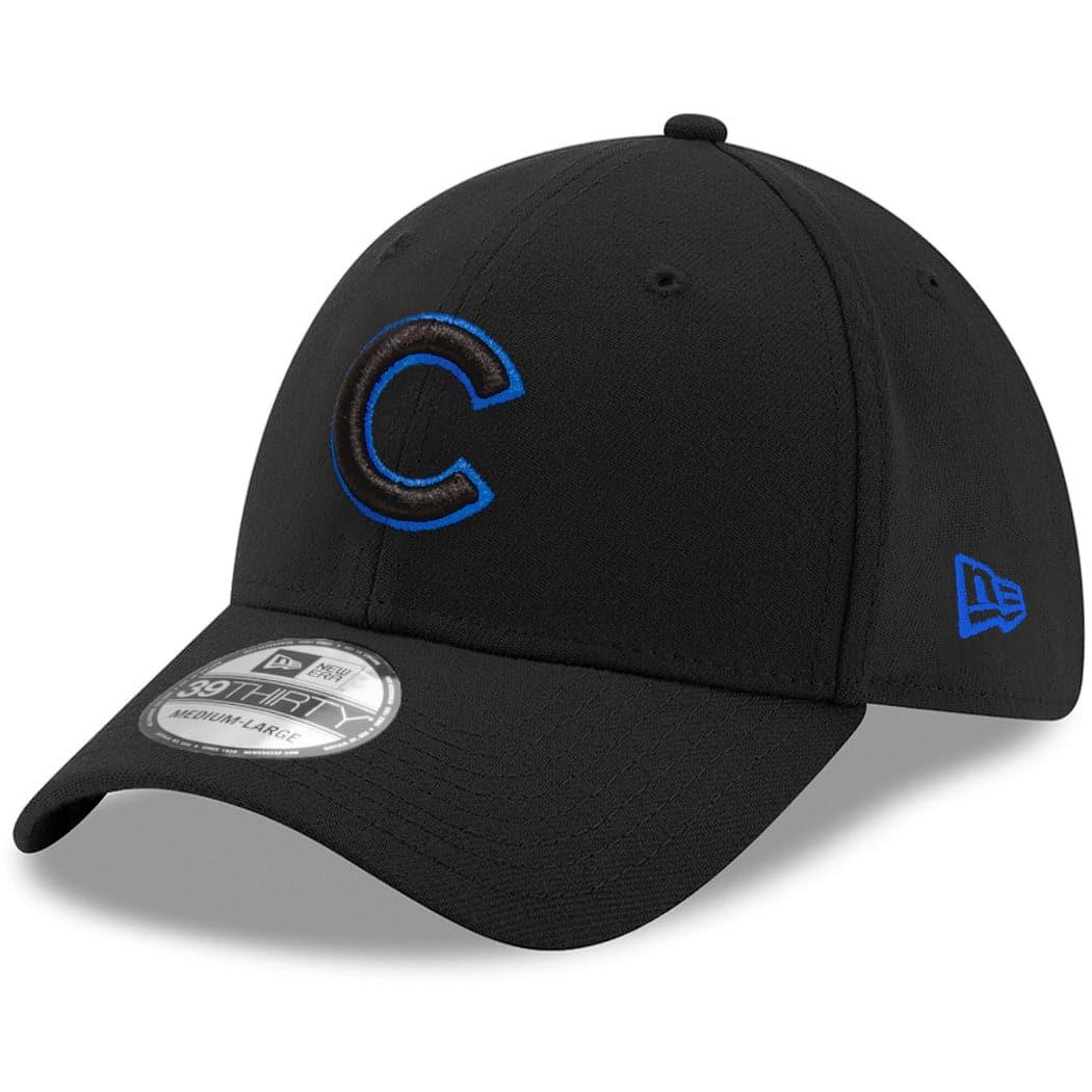 New Era Caps Chicago Cubs New Era MLB Outline Pop 39THIRTY Flex Fit Curve Hat - Black