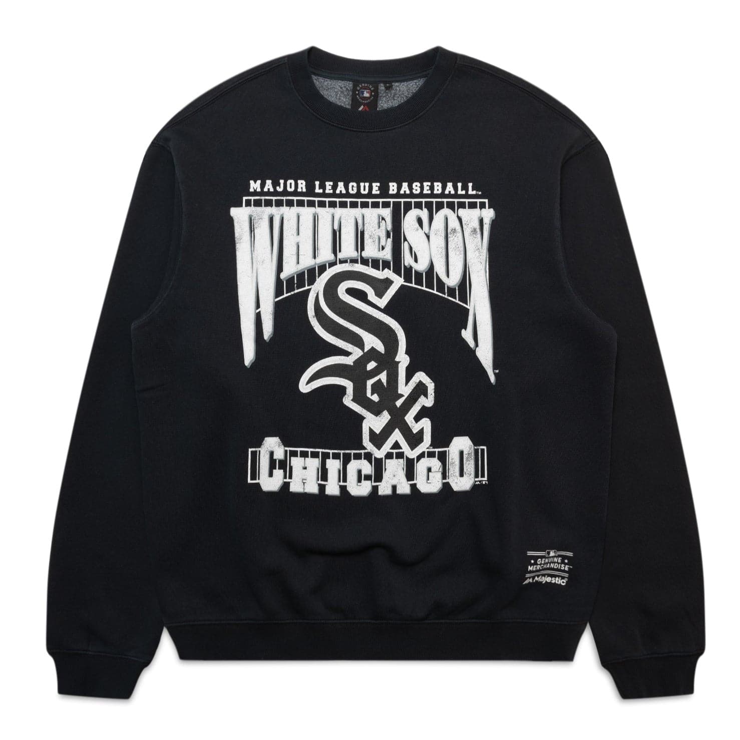 Majestic Athletic Jumpers Chicago White Sox Majestic MLB Stripe Arch Vintage Crew Jumper - Faded Black