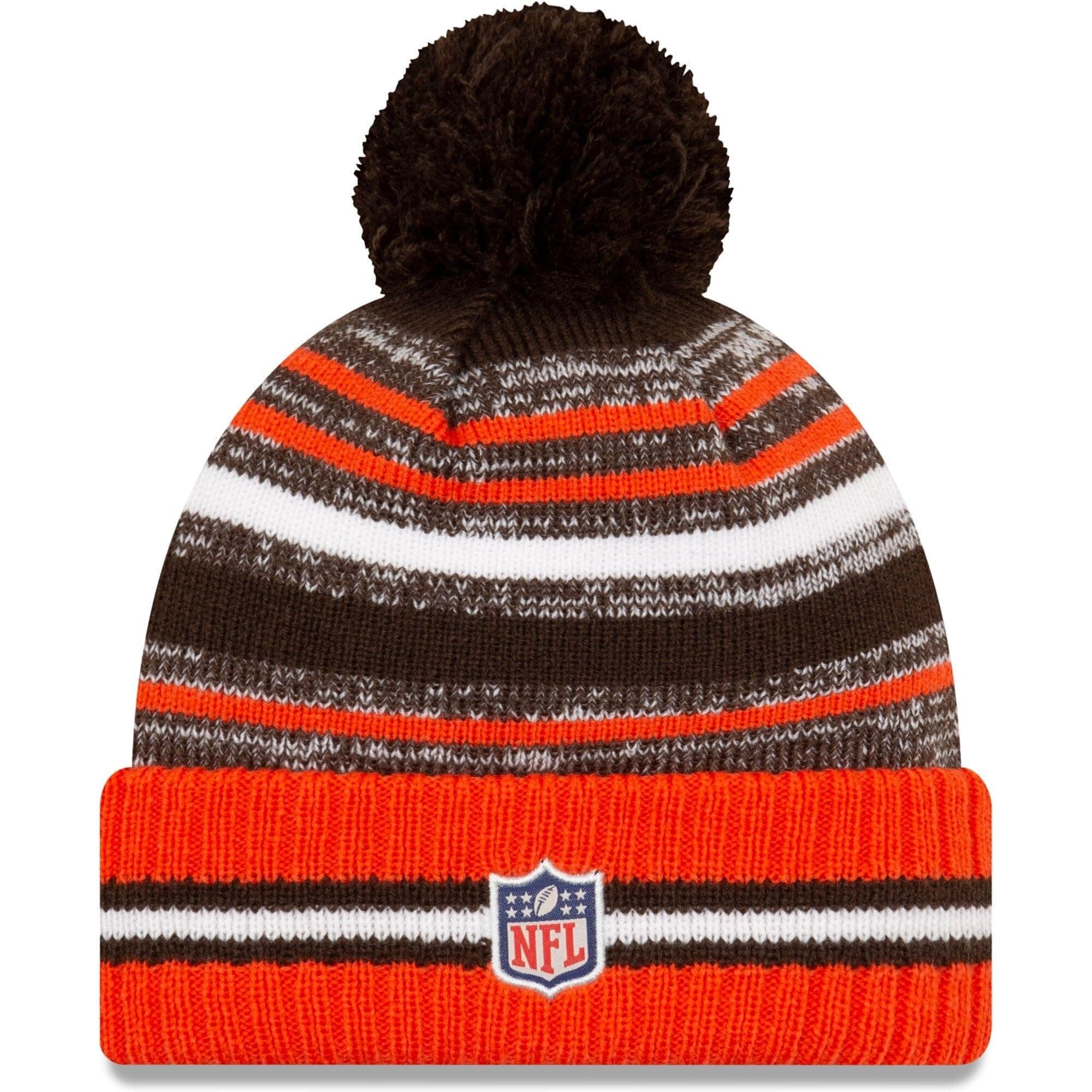 New Era Beanies Cleveland Browns New Era NFL 2021 Sideline Team Pom Knit Beanie - Brown