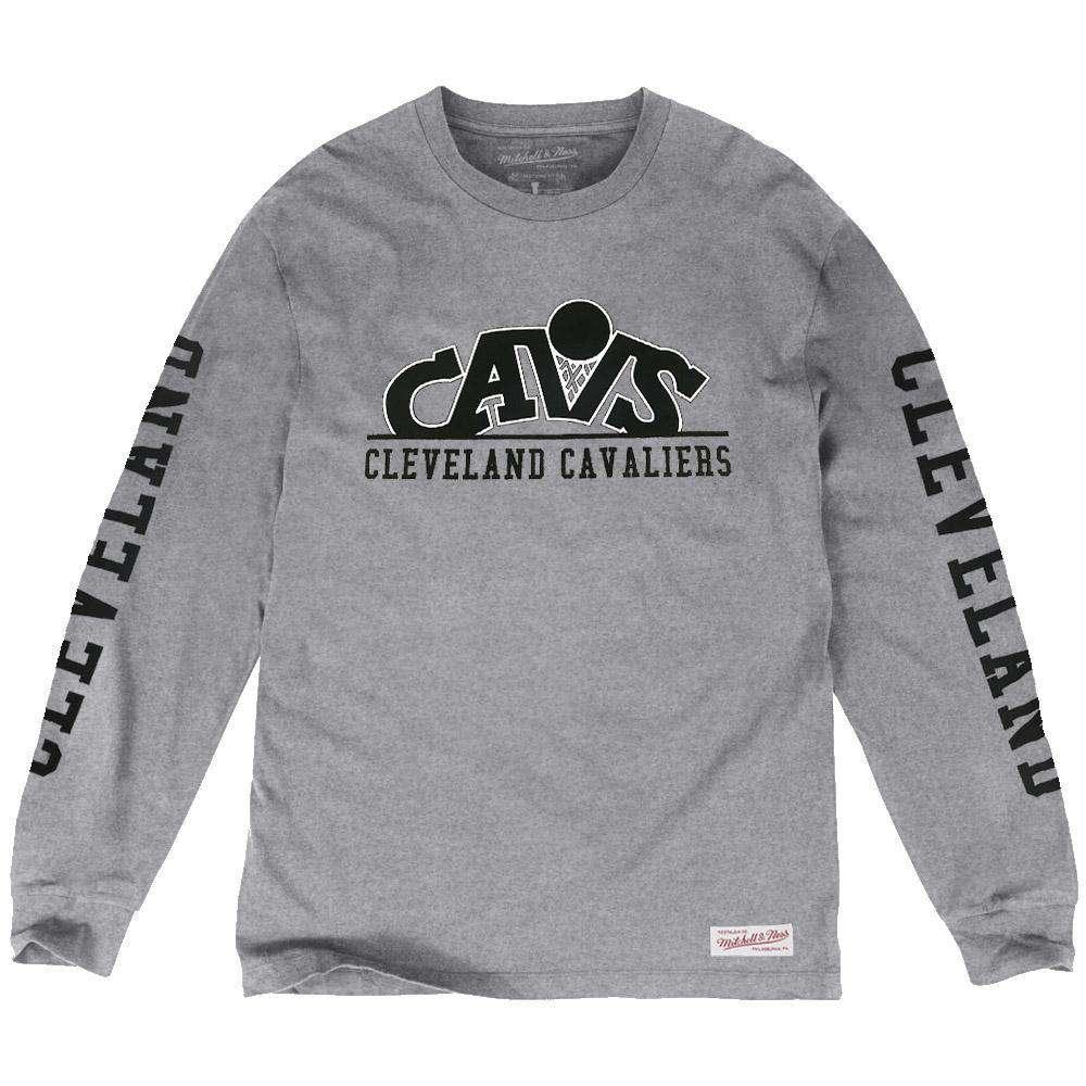 Mitchell And Ness Long Sleeve Tees Cleveland Cavaliers Mitchell & Ness NBA Cropped XL Long Sleeve T-Shirt - Heather Grey