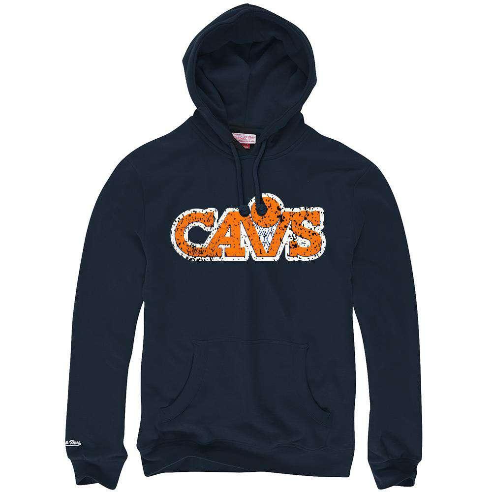 Mitchell And Ness Jumpers Cleveland Cavaliers Mitchell & Ness NBA Distressed Logo Hoodie Jumper - Navy