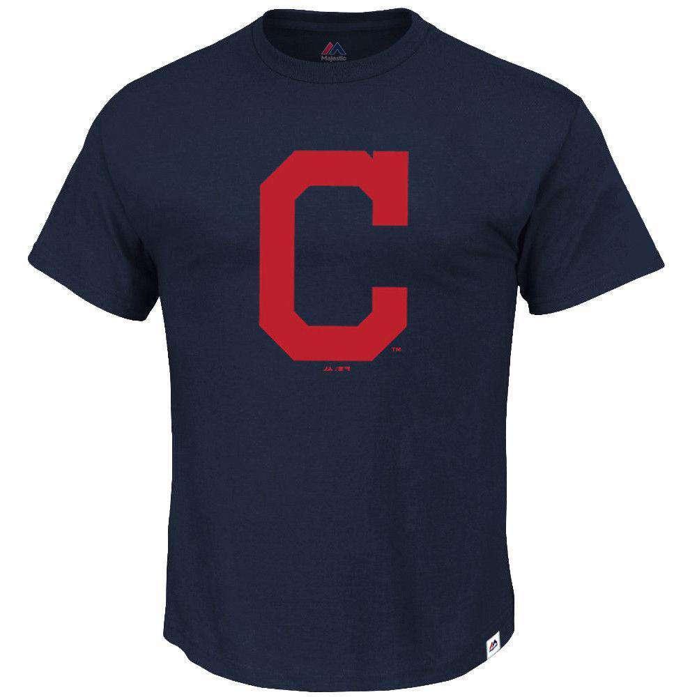 Majestic Athletic T-Shirts Cleveland Indians Majestic MLB Precision Play T-Shirt - Navy
