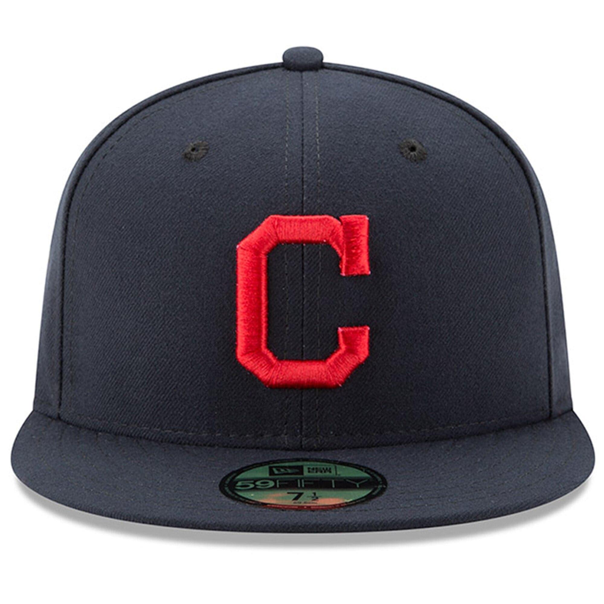 New Era Caps Cleveland Indians New Era MLB AC On-Field Road 59FIFTY Fitted Hat - Navy