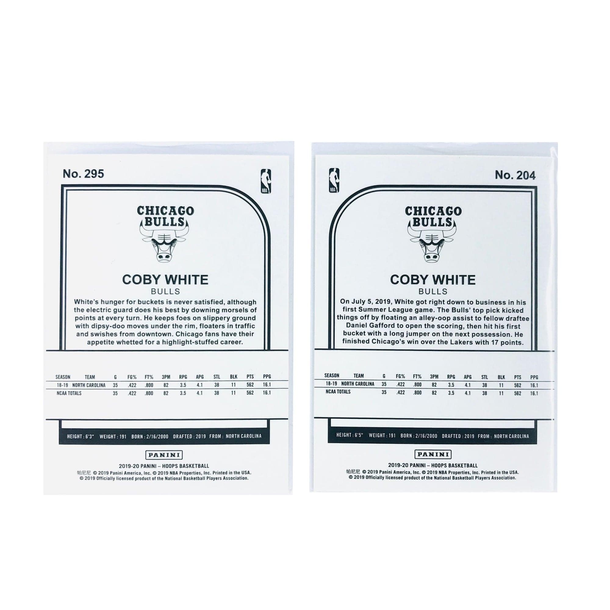 Panini Cards Coby White Chicago Bulls 19-20 Panini NBA 2 Card Rookie Parallel Set