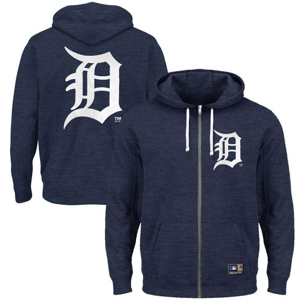 Detroit Tigers Majestic MLB Marle Zip Hoodie Jumper - Navy