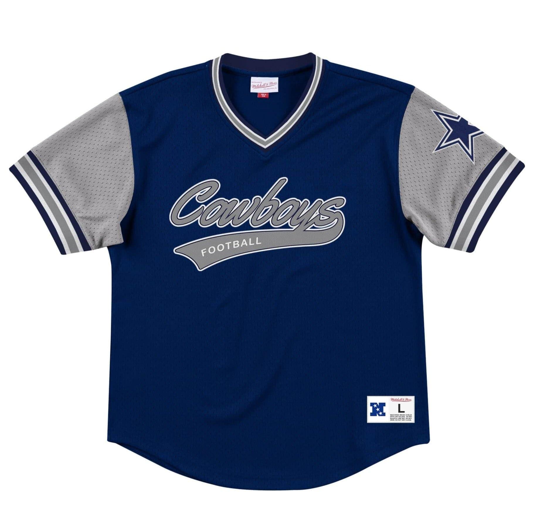 Mitchell And Ness T-Shirts Dallas Cowboys Mitchell & Ness NFL Top Prospect Mesh V- Neck - Navy