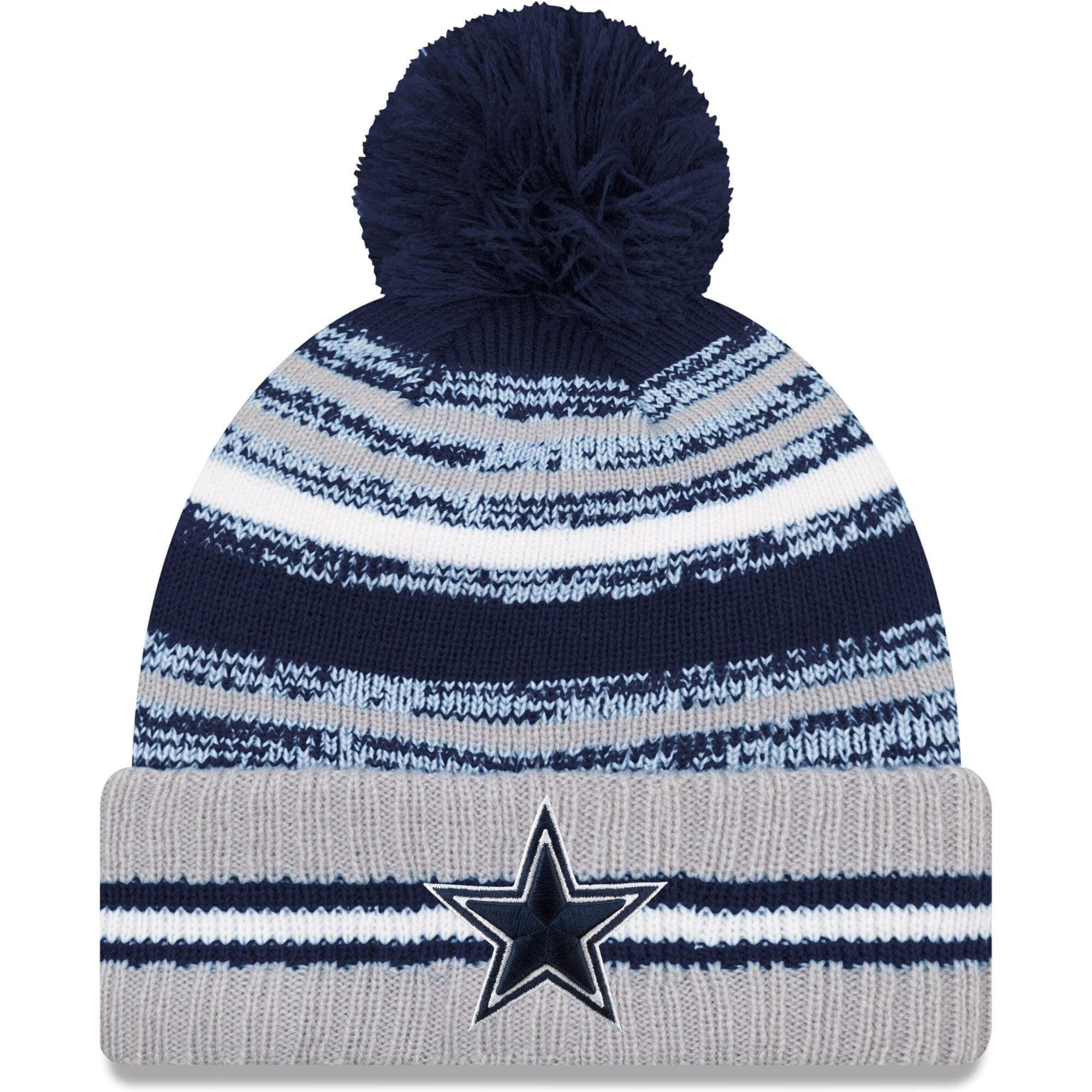 New Era Beanies Dallas Cowboys New Era NFL 2021 Sideline Team Pom Knit Beanie - Navy