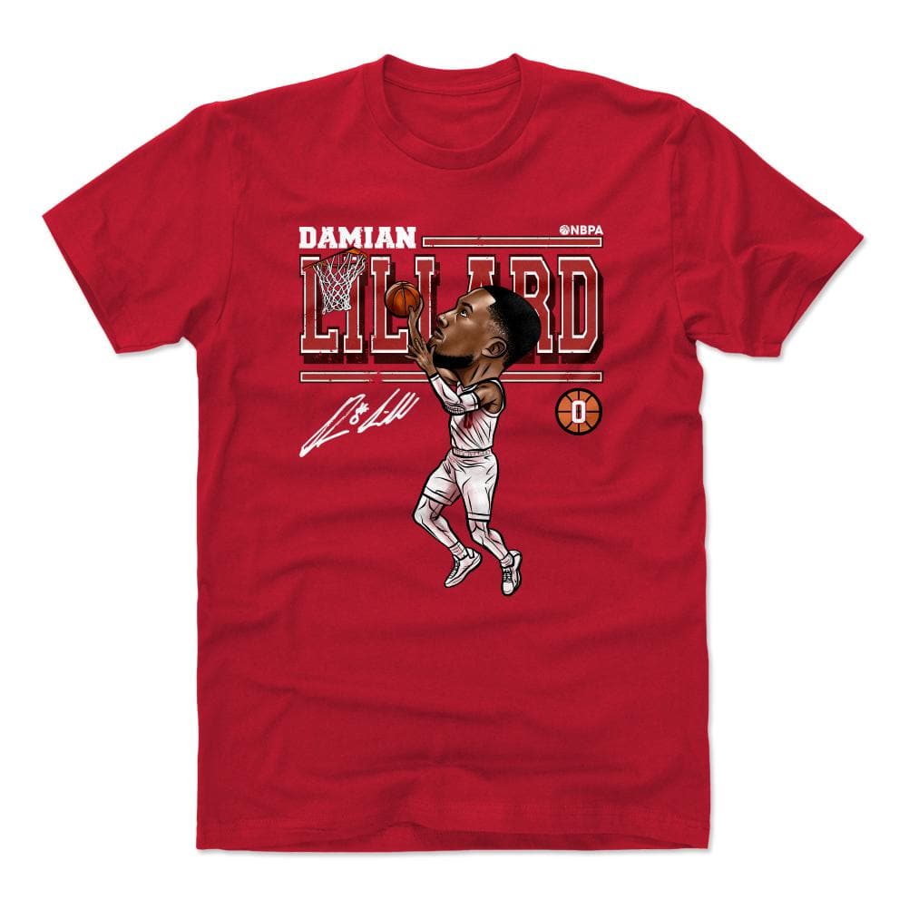 500 Level T-Shirts Damian Lillard Portland Trail Blazers 500 Level NBA Cartoon T-Shirt - Red
