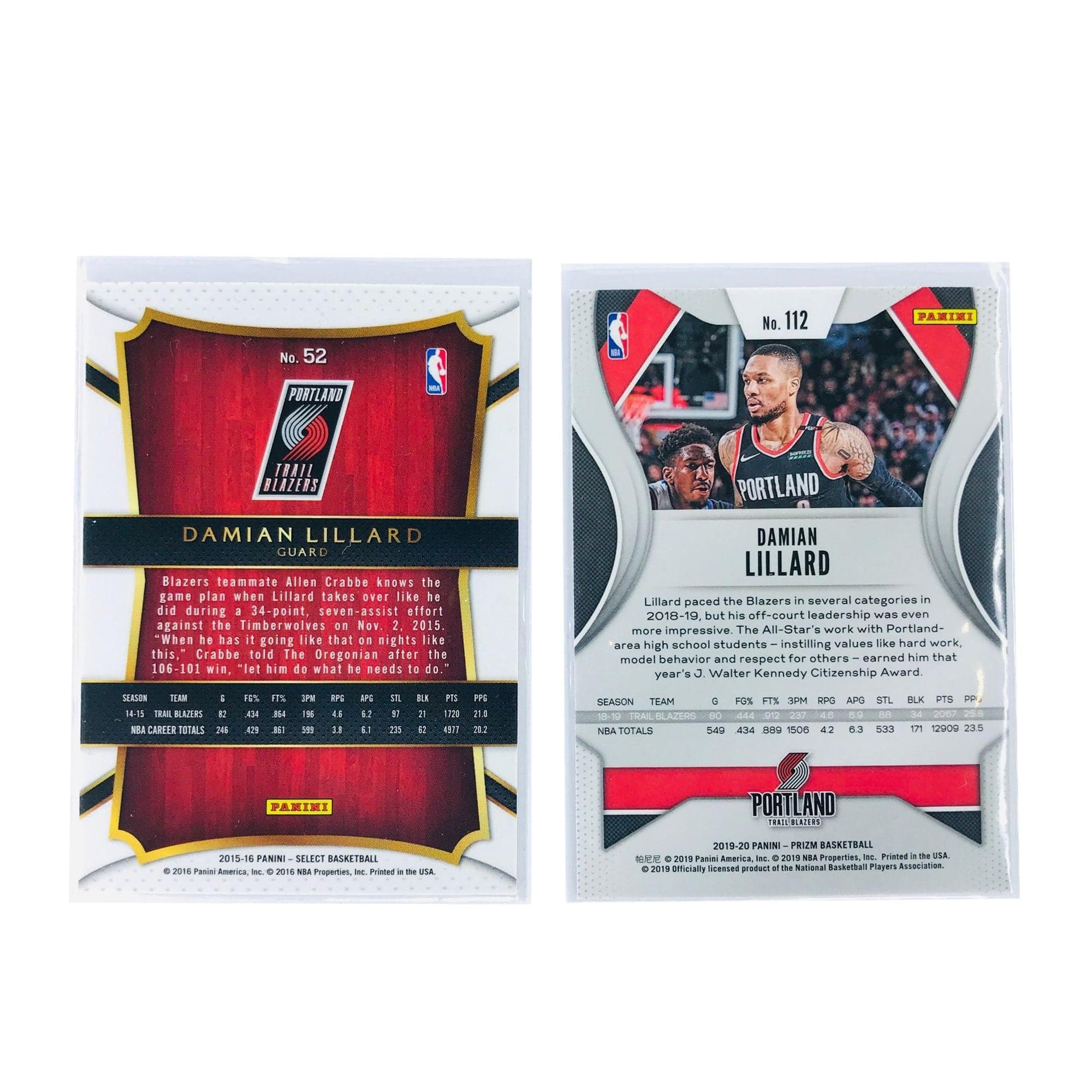 Panini Cards Damian Lillard Portland Trail Blazers Panini NBA Prizm/Select 2 Card Set
